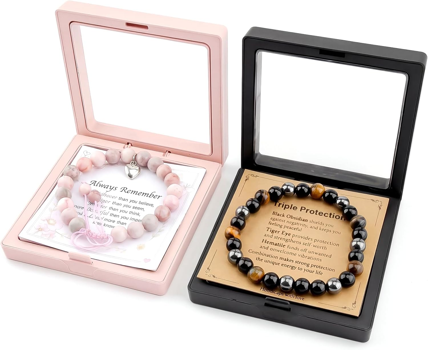 2 Sets Edelstein-Armband, Naturstein, Tigerauge, Bernstein, Mit Geschenkbox | 2 Sets Edelstein-Armband, Naturstein, Tigerauge, Bernstein, Für Damen, Meditation, Yoga, Geschenk