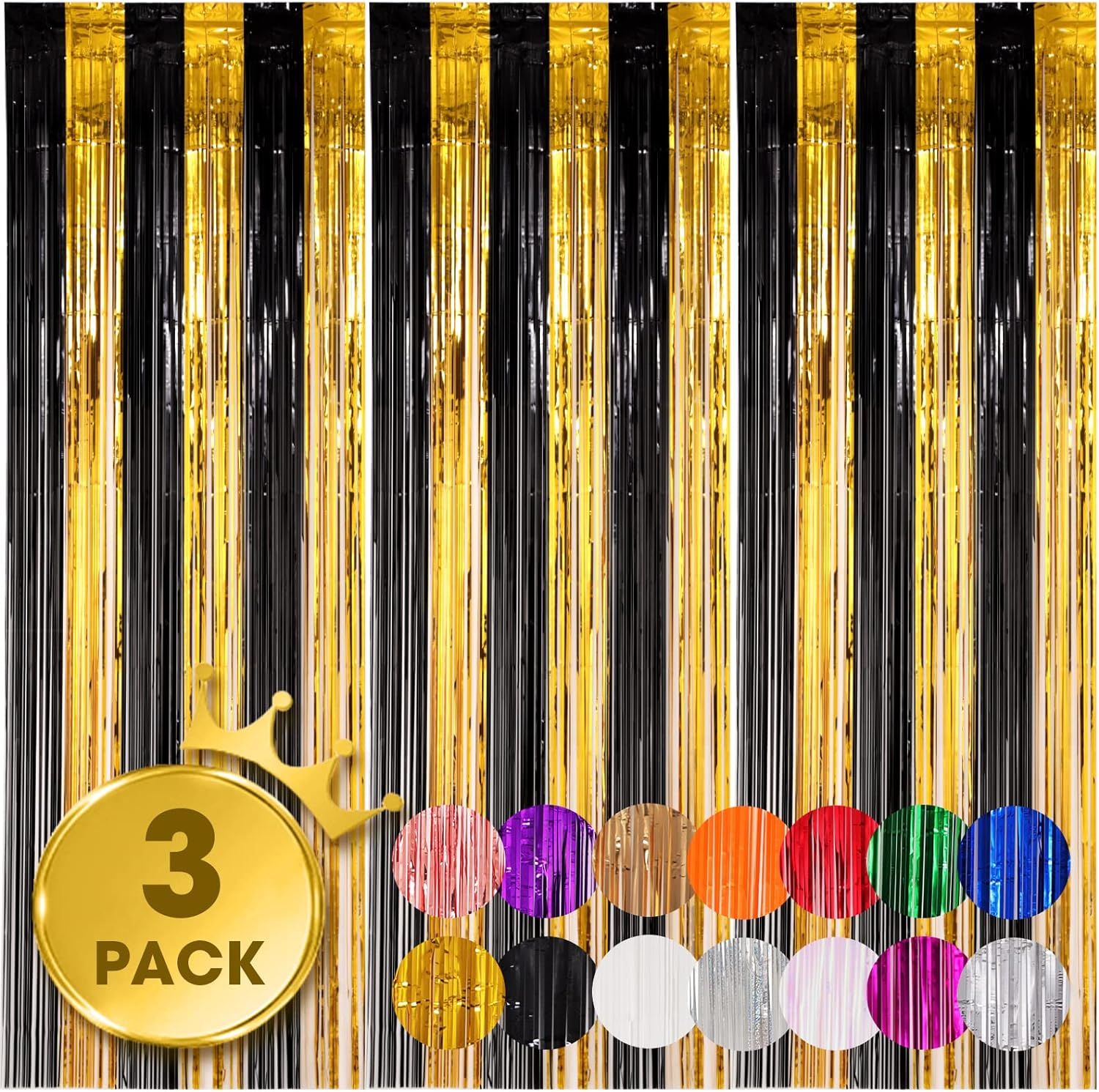 3 Pack 3.3X8.2 Feet Black & Gold Foil Fringe Backdrop 3 Pack 3.3X8.2 Feet Black & Gold Foil Fringe Backdrop