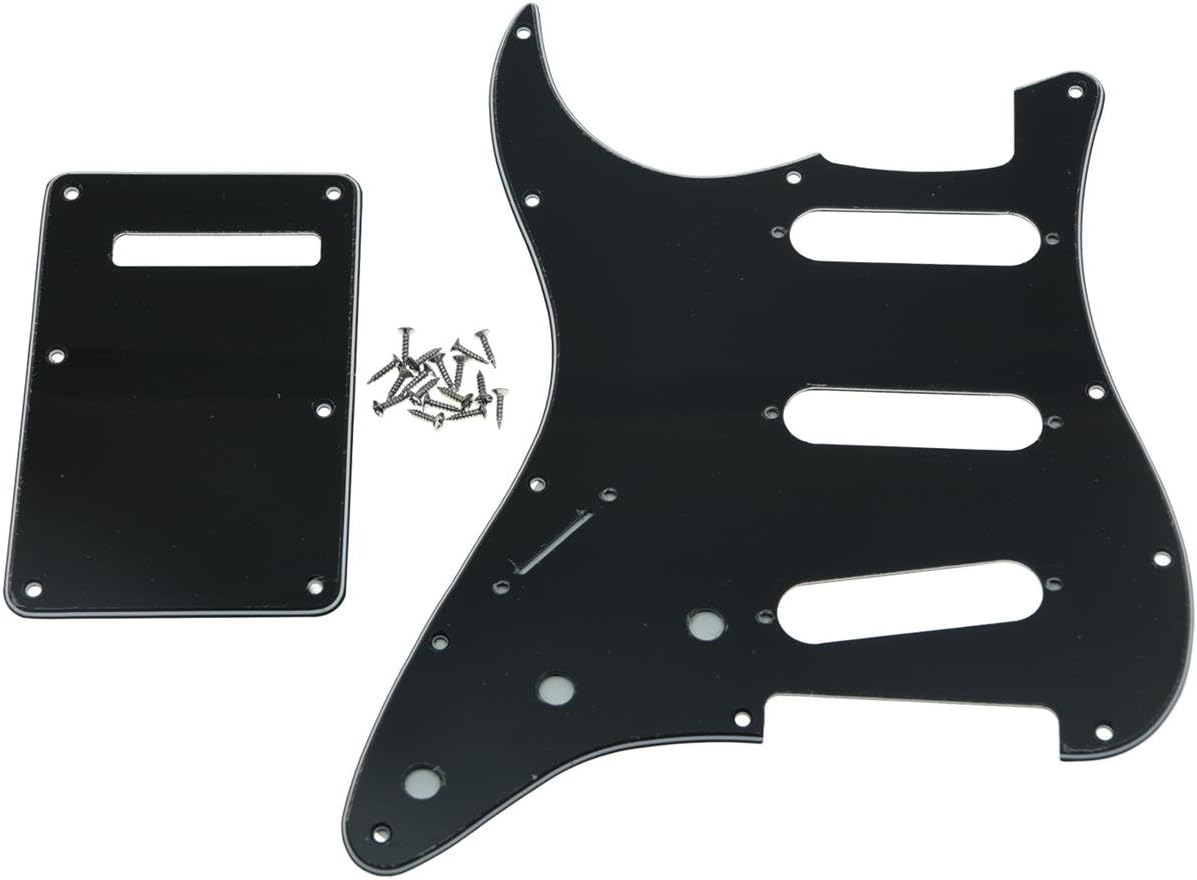 KAISH Lefty St/Strat Style SSS Pickguard Left Handed Tremolo Trem Cover Back Plate for Usa/Mexico Stratocaster/Strat Black 3 Ply