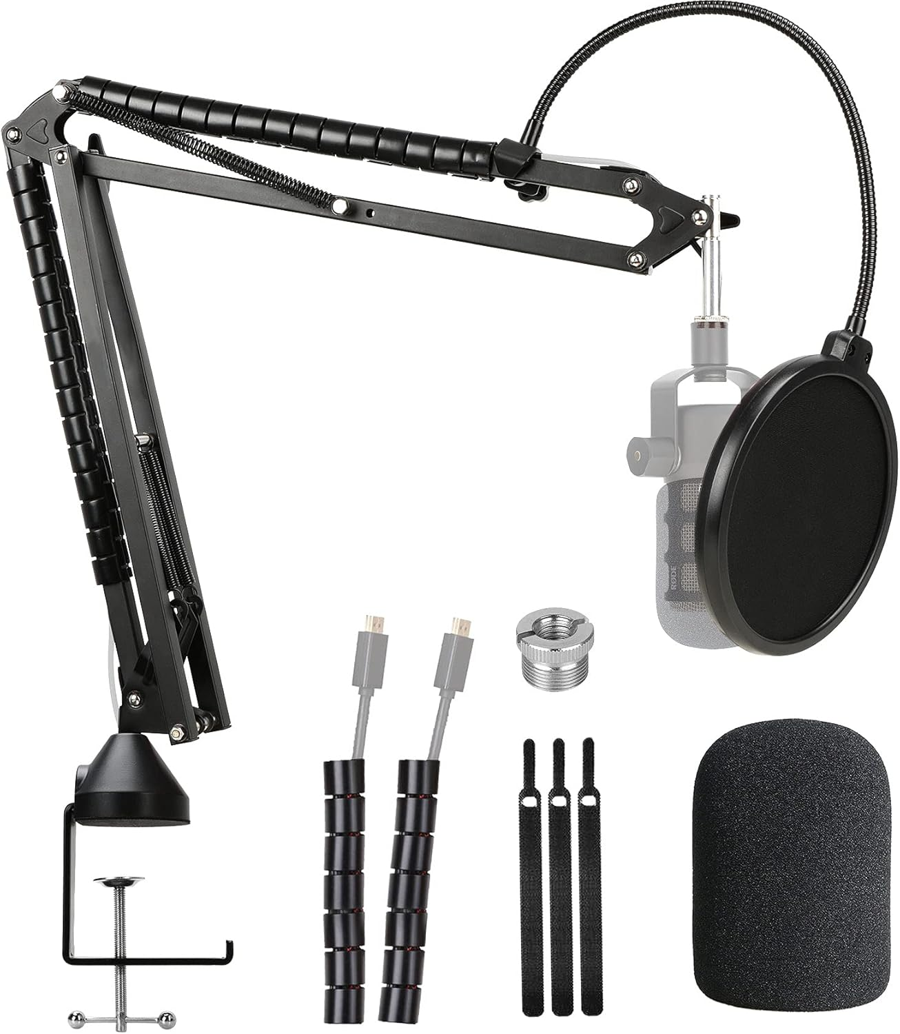 Rode Podmic Stand with Microphone Windscreen and Dual Layered Mic Pop Filter for Rode Podmic Podcasting Microphone by