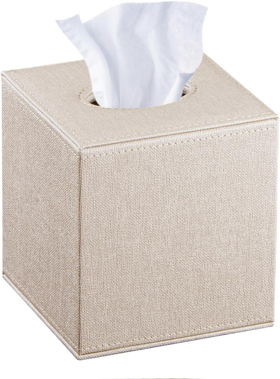 Leather Square Tissue Box Cover,Cut Tissues Cube Box Holder,Modern Facial Paper Organizer Storgage,Box Tissue Dispenser Decor Accessories for Bathroom Nightstand Coffee Table Desk Home Office,Beige