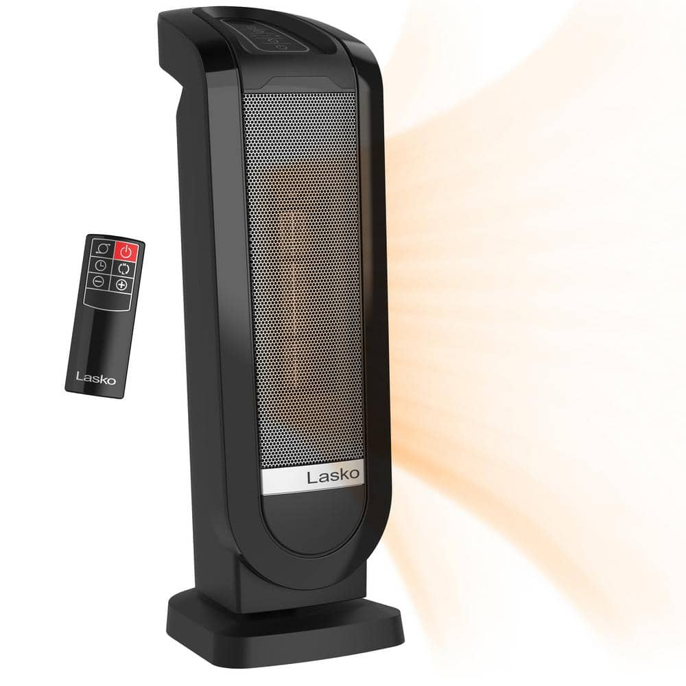 1500W 22 In. Black Electric Tower Oscillating Ceramic Space Heater with Digital Display, Timer and Remote Control
