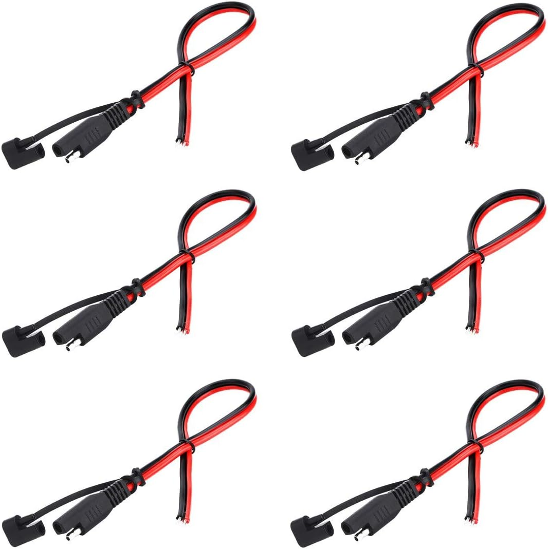 SAE Connector DC Power Extension Cable 16 AWG Automotive Battery Quick Disconnect Pigtail Wire Harness with Dust Cap (6 Pcs 1.2 Foot)
