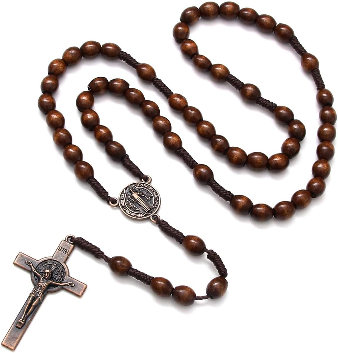 KOMI Handmade Wooden Catholic Rosaries, Rosary Beads Necklace from Bethlehem Wood Christian Prayer Holy Soil Medal & Metal Cross for Catholic or Christian Gift