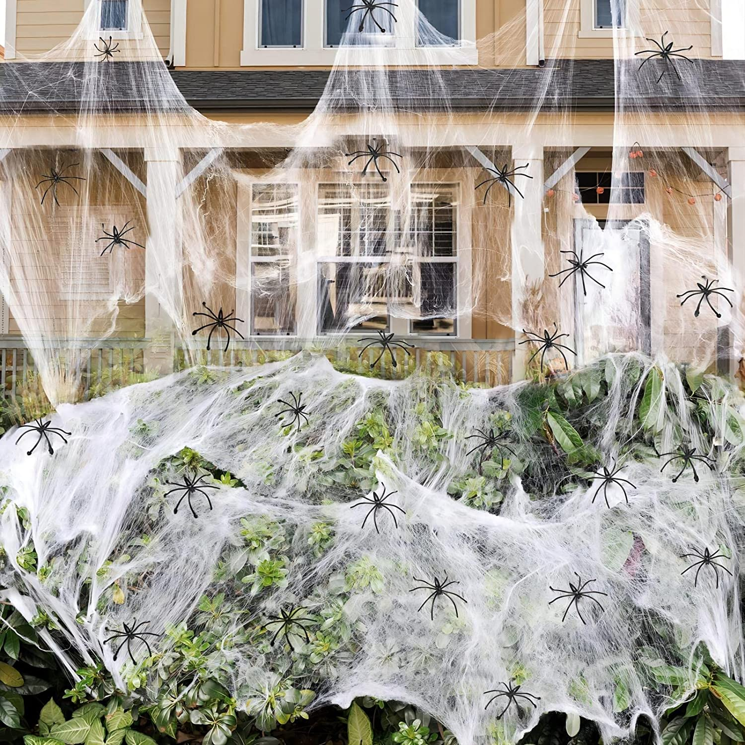 Halloween Spider Web Decorations 1400 Sq Ft 150 Fake Spiders Stretchy Cobwebs