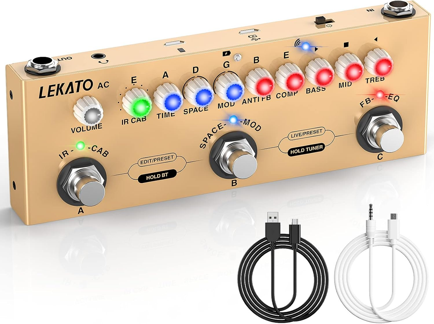 Multi Effects Pedal for Acoustic Guitar, with IR Loading 9 AMP Models, Acoustic Multi Effects Processor, Bluetooth 5.0,Recording, Built-In Battery