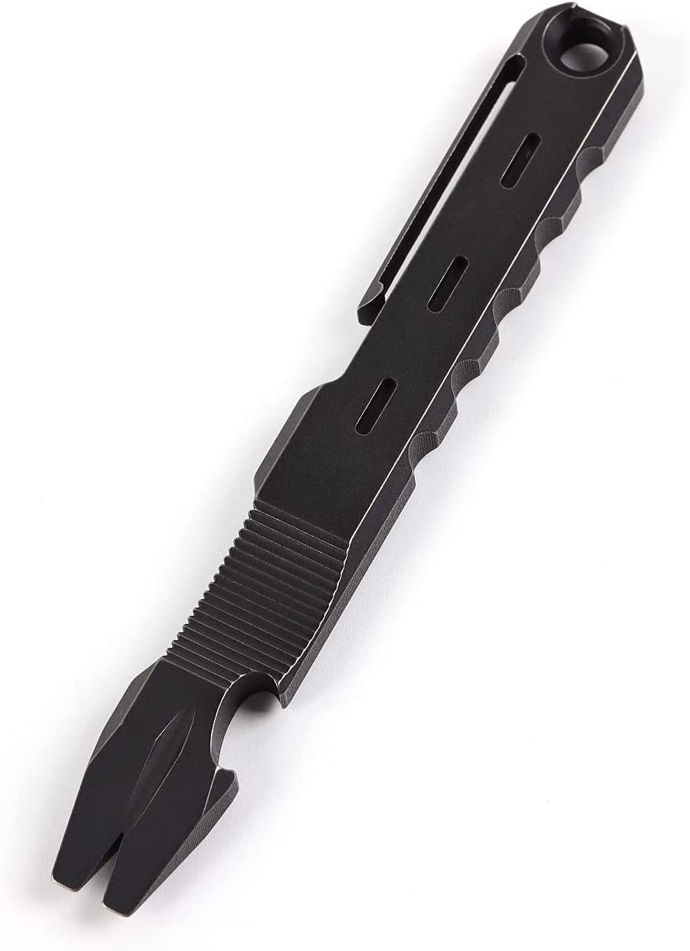 Titanium EDC Pry Bar with Nail Puller Bottle Opener Function with Pocket Clip EDC Tool (Black)