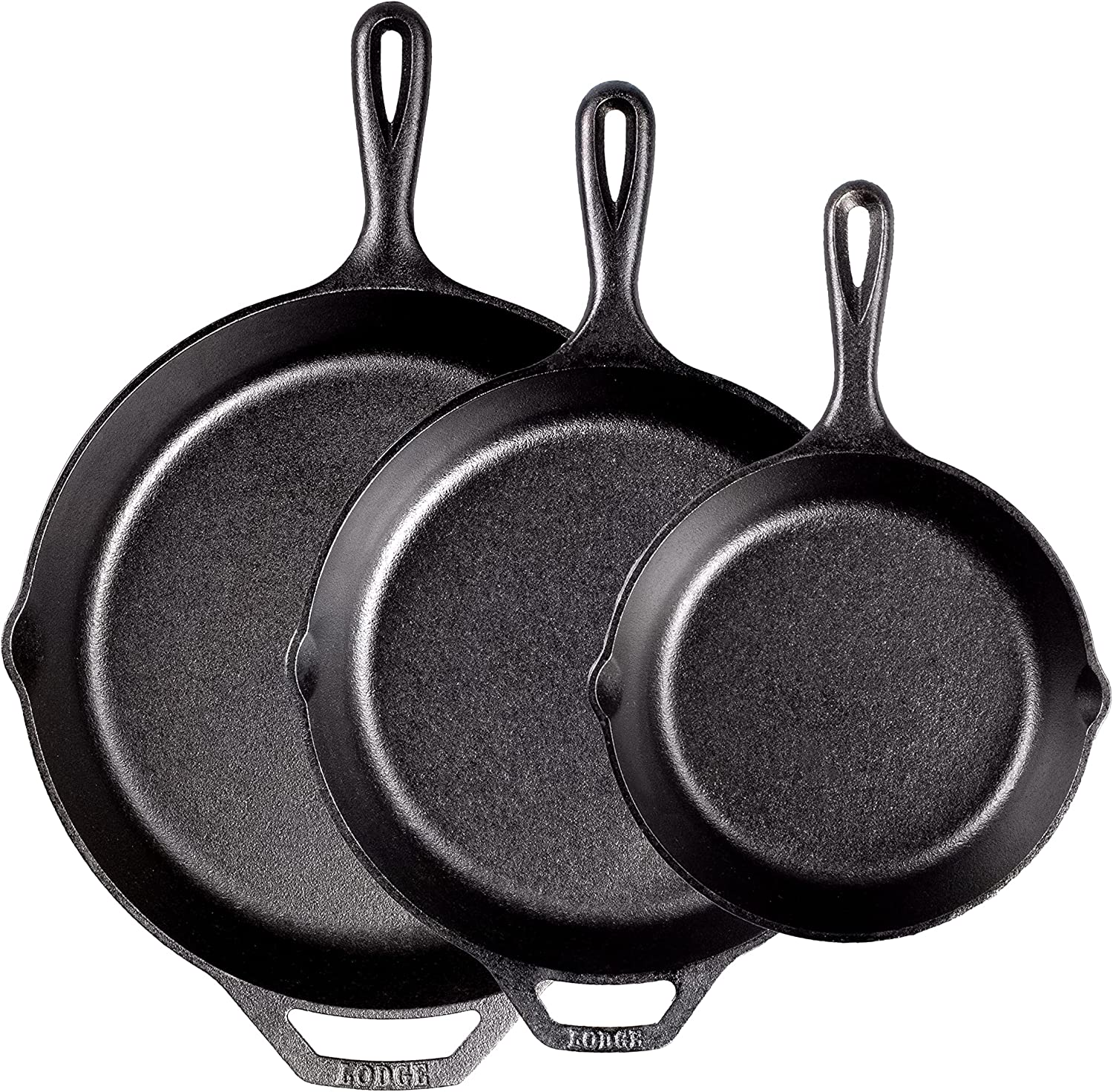 Lodge Pre-Seasoned Cast Iron Skillet Set - Set Includes 8 Inch Skillet, 10.25 Inch Skillet, and 12 Inch Skillet - 3 Piece