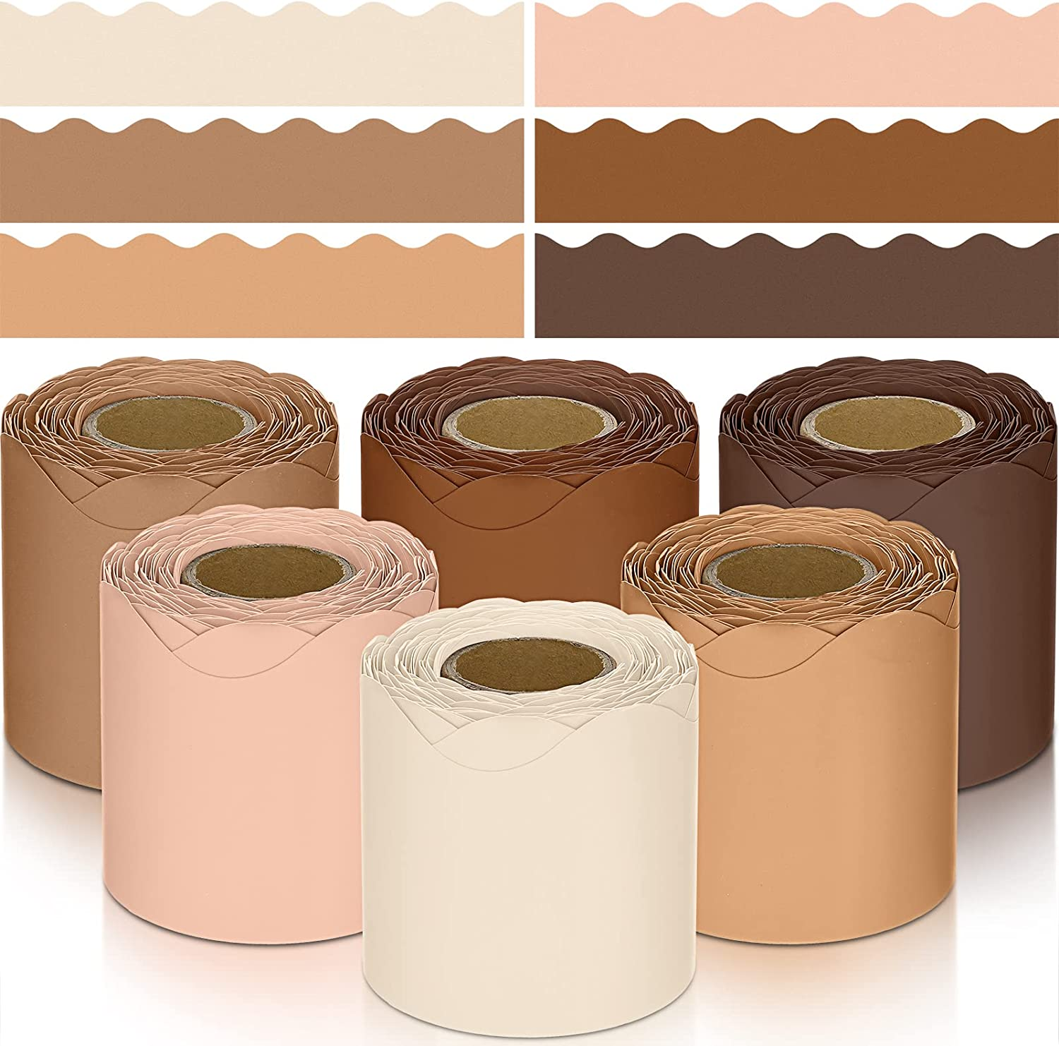 6 Rolls 196.8 Ft Colorful Classroom Borders for Bulletin Board Scalloped Trim Decorations Decor (Boho Color)