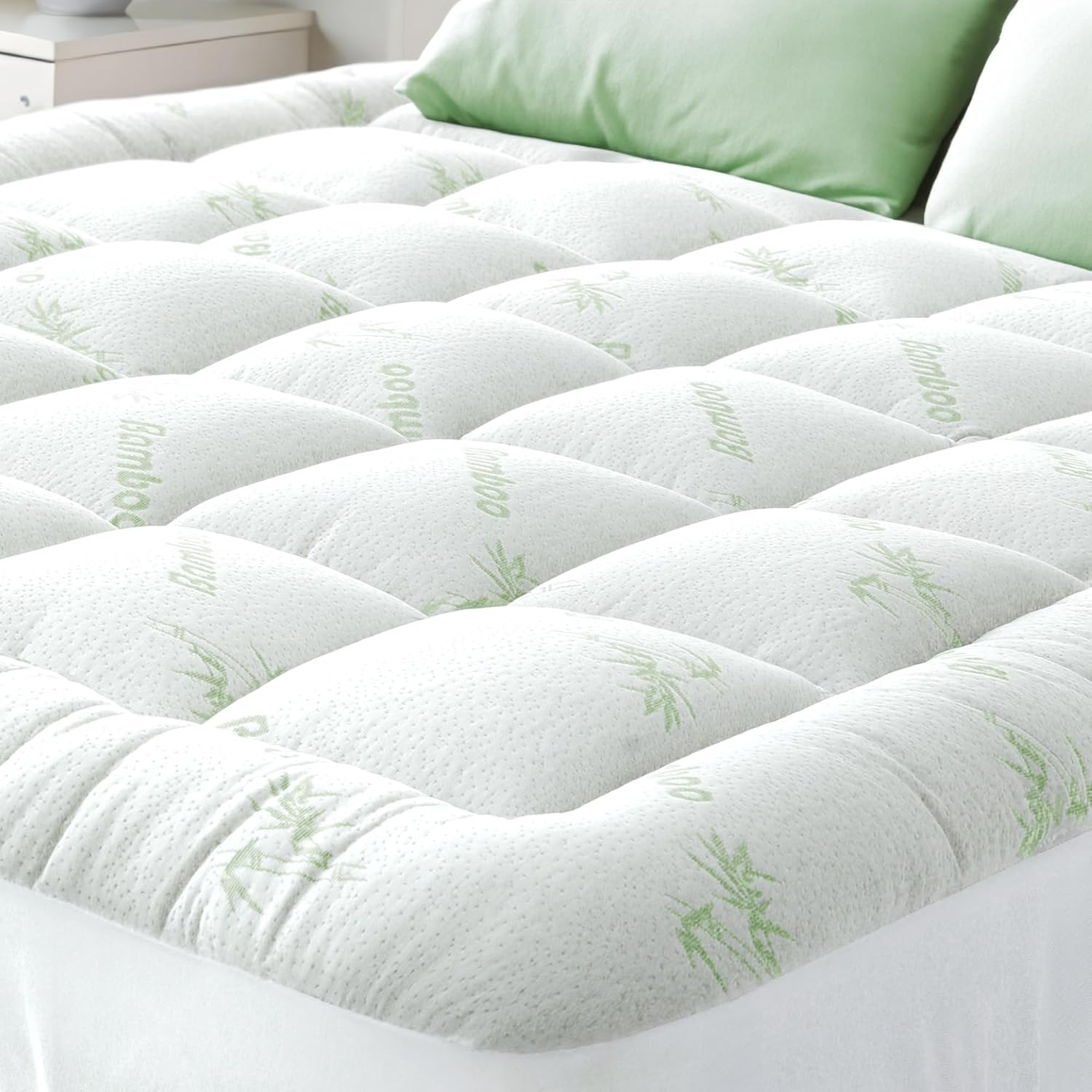 Ultra Soft Full Size Mattress Topper - Viscose Made from Bamboo Pillow Top Mattress Pad for Back  - Naturally Cooling for Hot Sleepers, Green