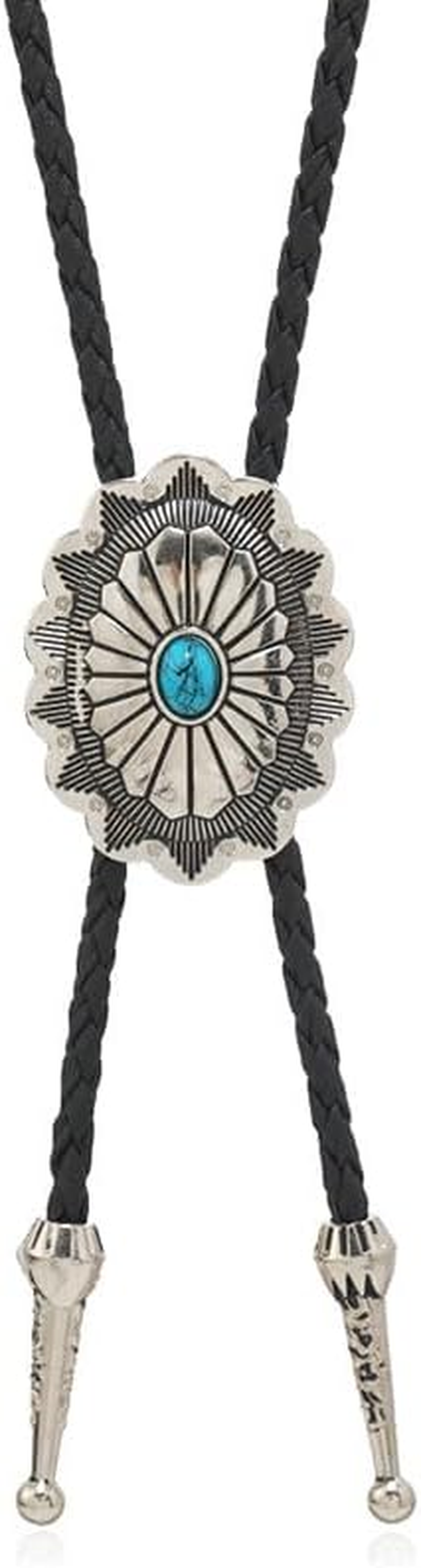 Vintage Turquoise Bolo Tie for Men - Western Cowboy Colored Oval Bola Necktie Re