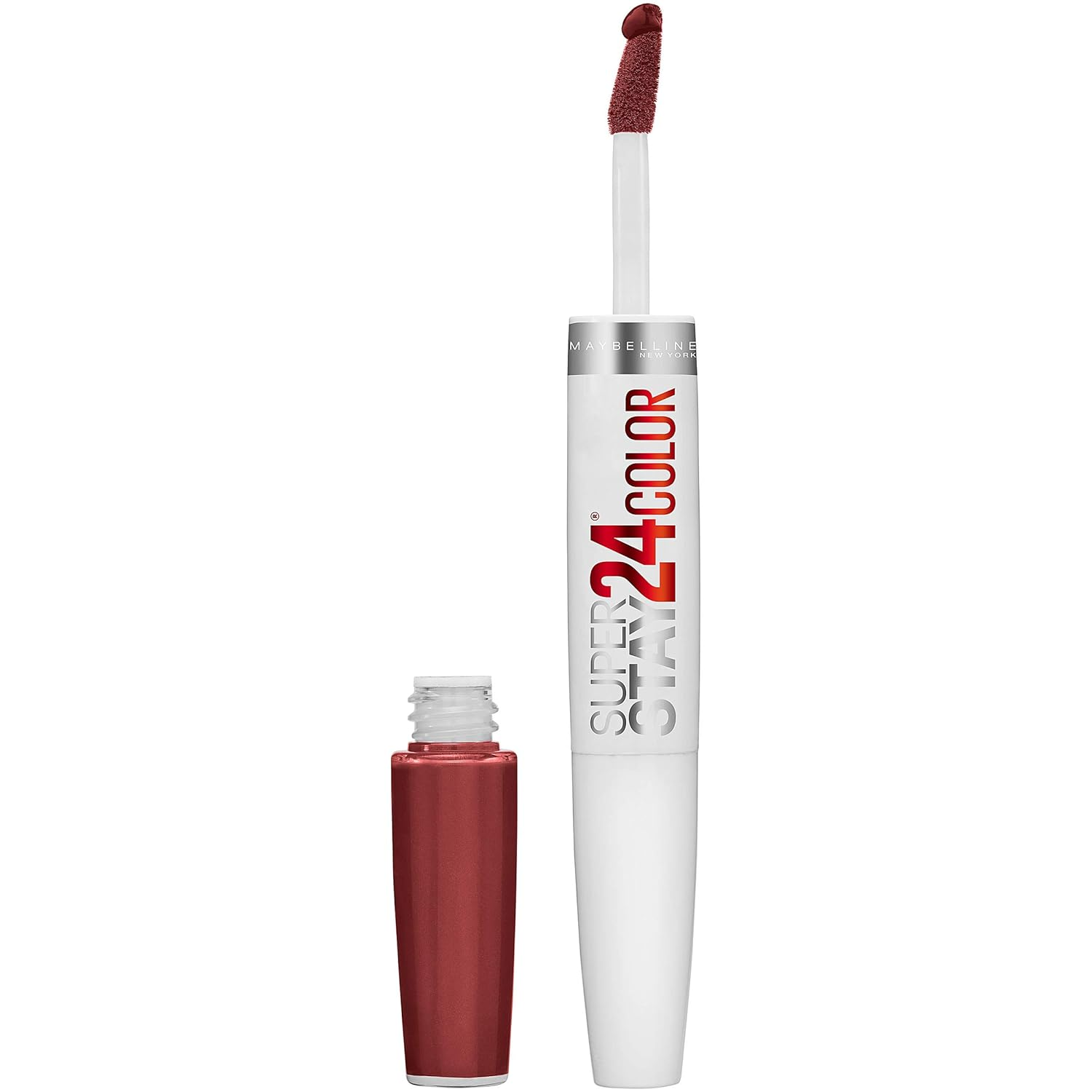 Super Stay 24, 2-Step Liquid Lipstick Makeup, Long Lasting Highly Pigmented Color with Moisturizing Balm, Everlasting Wine, Plum Red, 1 Count
