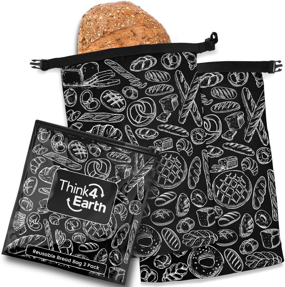 Think4Earth® - 2 Pack Large Bread Bags for Homemade Loaf, Freezer Storage Bag, Bread Container, Reusable Food Storage Bag