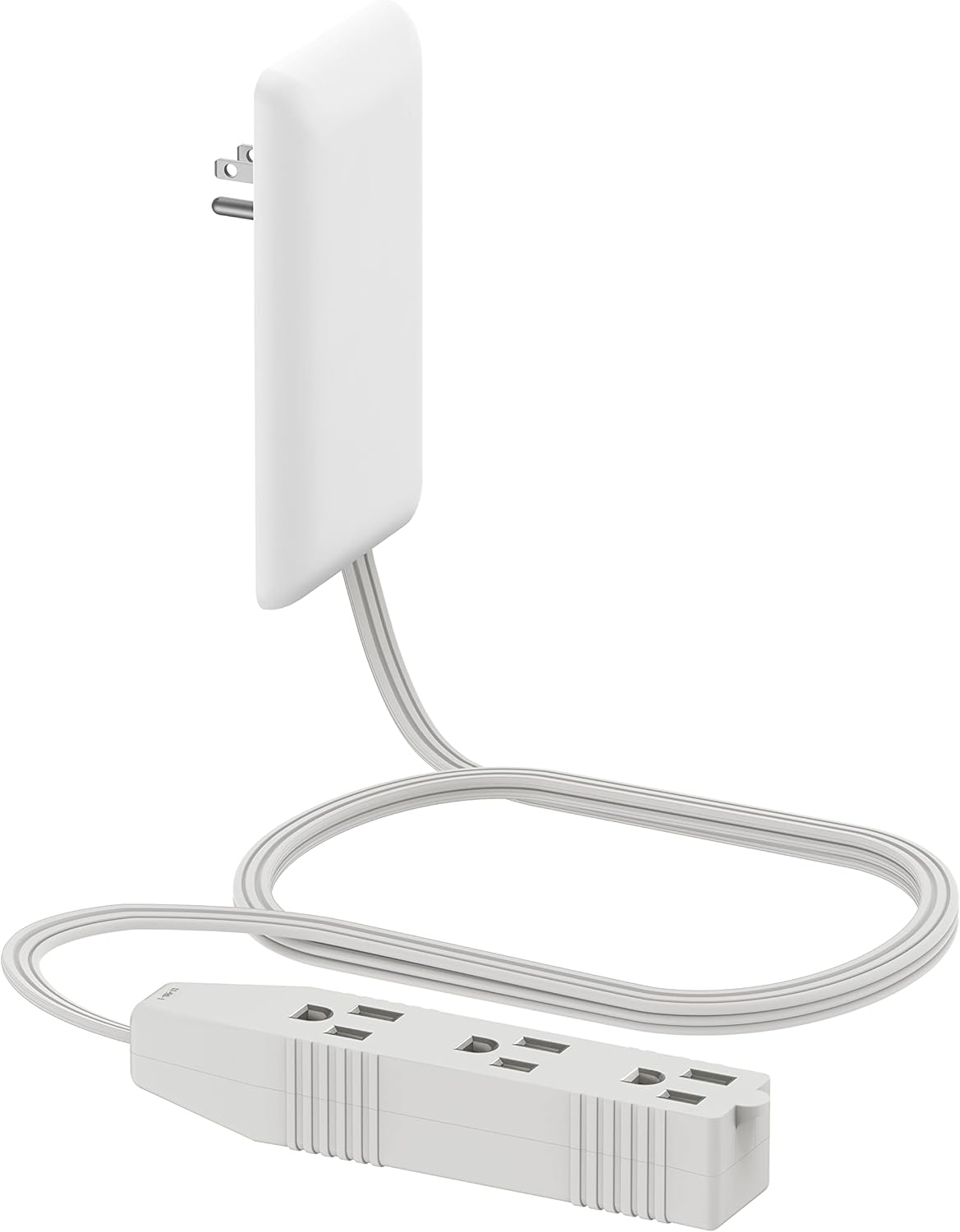 Flat-Face Outlet Extender with 3 Receptacles, Ultra-Thin Wall Plate Plug with Cord Extender and 3-Outlet Power Strip, 3Ft Cord, LWE3-315-W, Etl-Listed, White