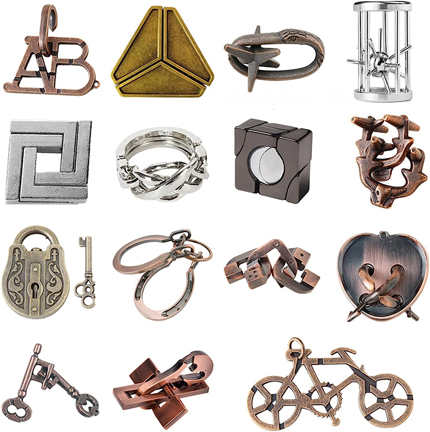 FantasyDay 15 Pcs Brain Teaser Puzzle,Metal Puzzle, Unlock Interlock IQ Test ... - Picture 2 of 11