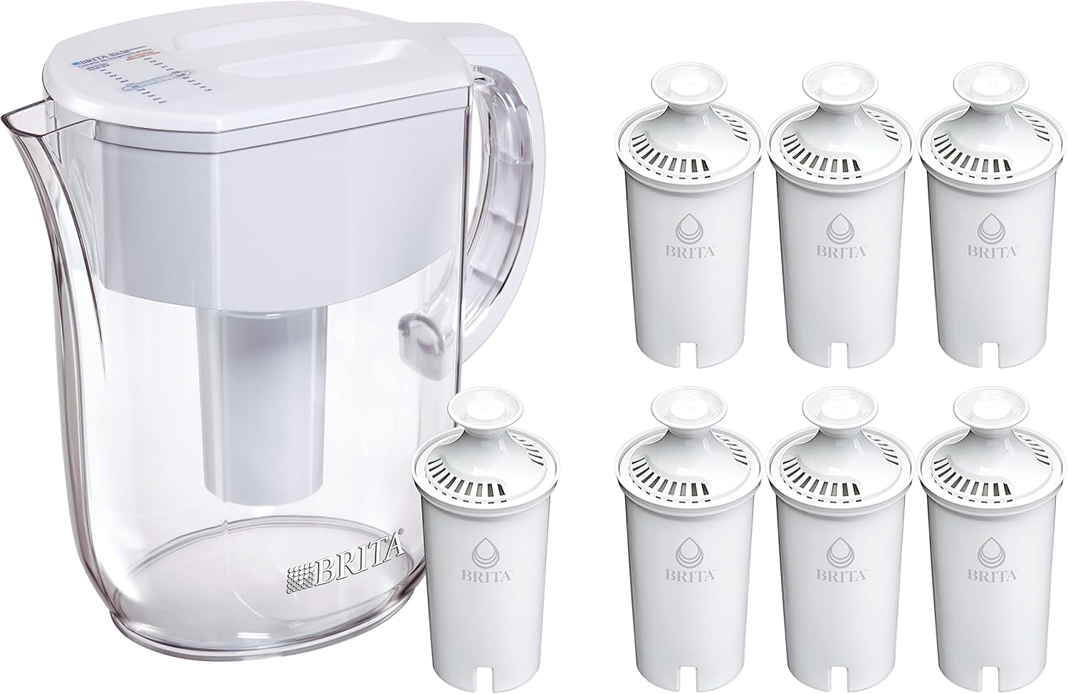 Large Water Filter Pitcher with Standard Filter Replacements - 40 Gallons (2 Months) Filtration Capacity, Removes Chlorine Taste and Odor, Mercury, Copper
