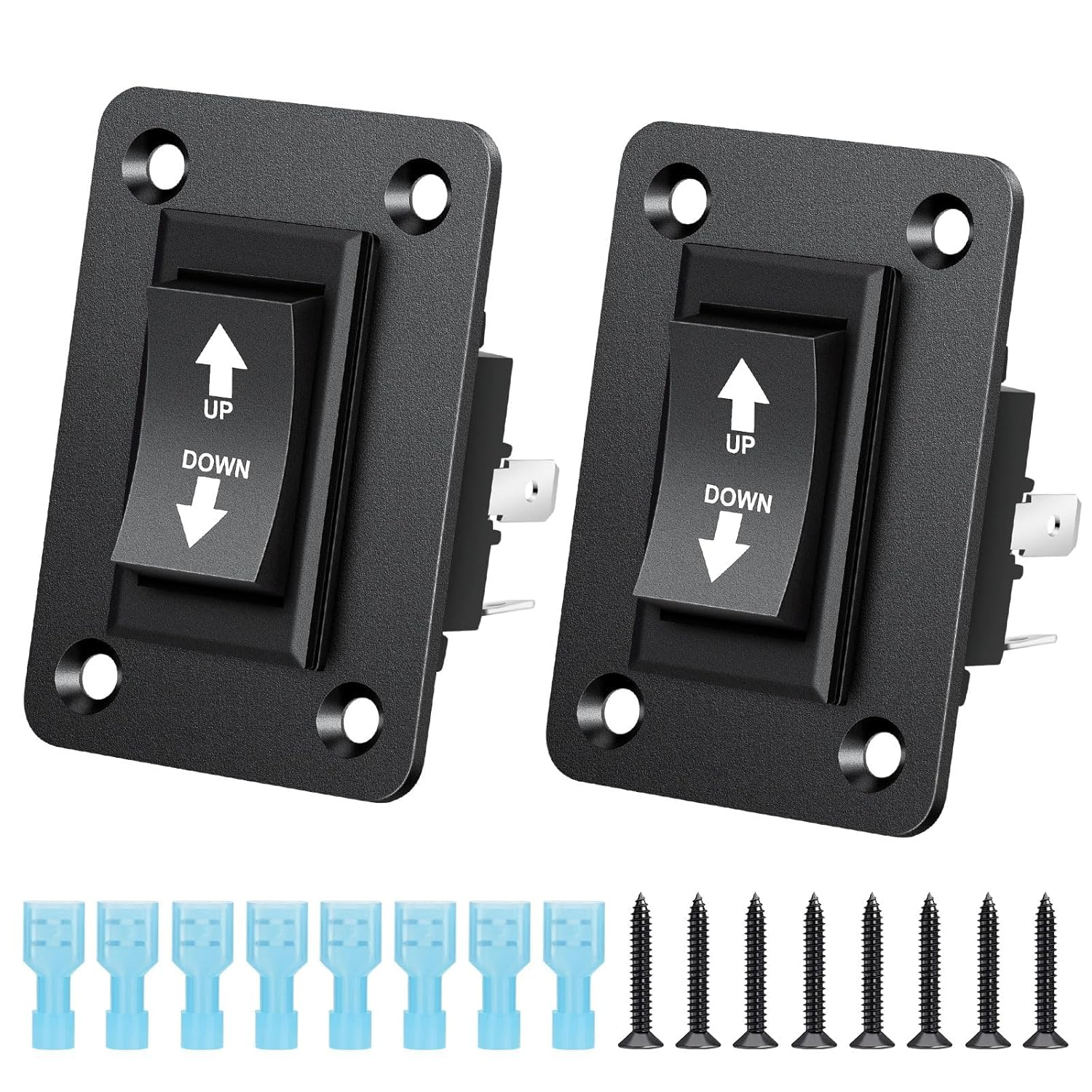 2 PCS DPDT Momentary Rocker Switch 12V 30A, Polarity Reversing up down Switch with Mounting Plate, for RV Trailer Power Jack, Tongue Jack, Stabilizer, Awning Motor