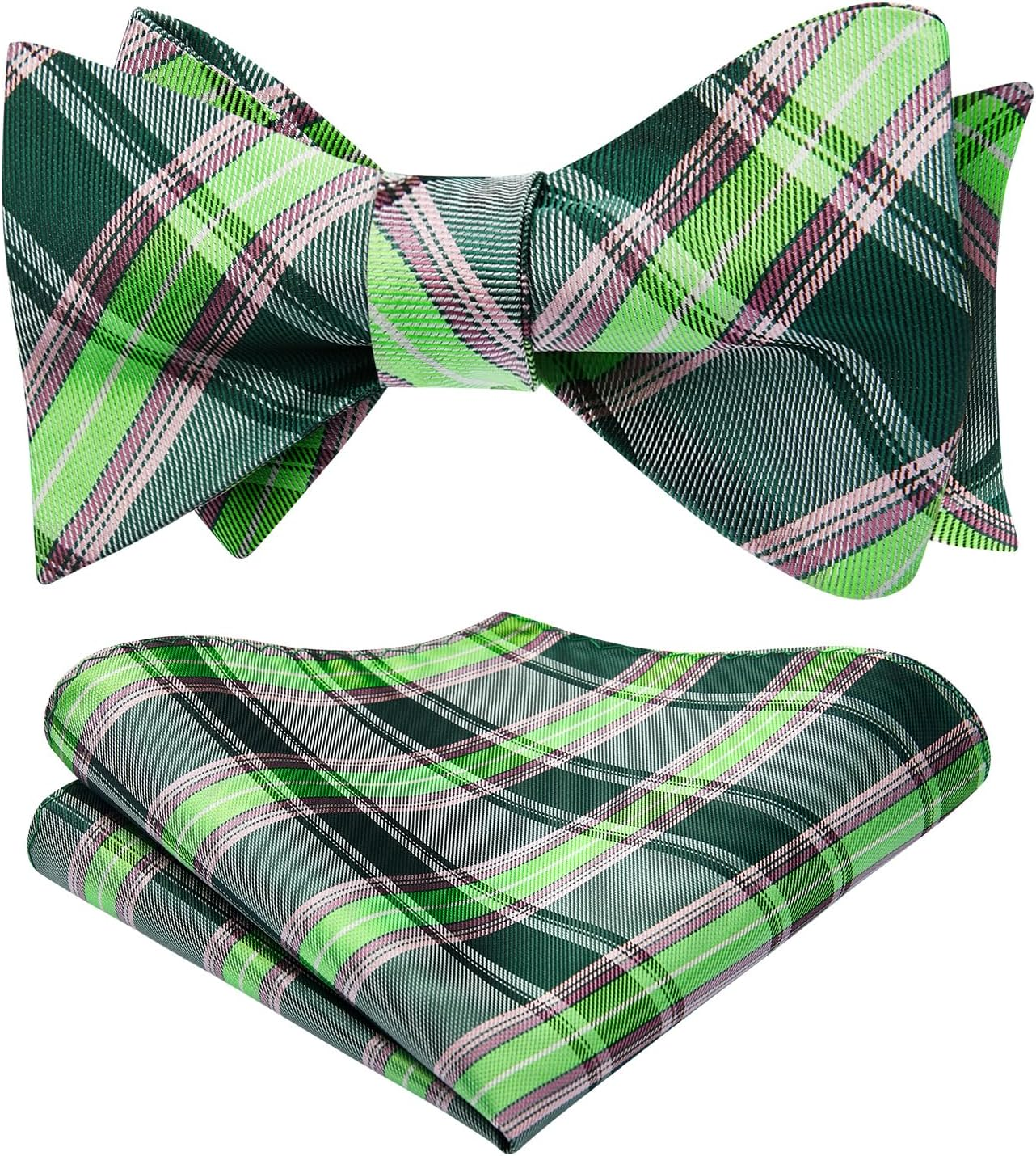Bow Ties for Men Check Plaid Self Tie Bow Tie and Pocket Square Bowtie Formal Tuxedo Wedding Bowties Handkerchief Set