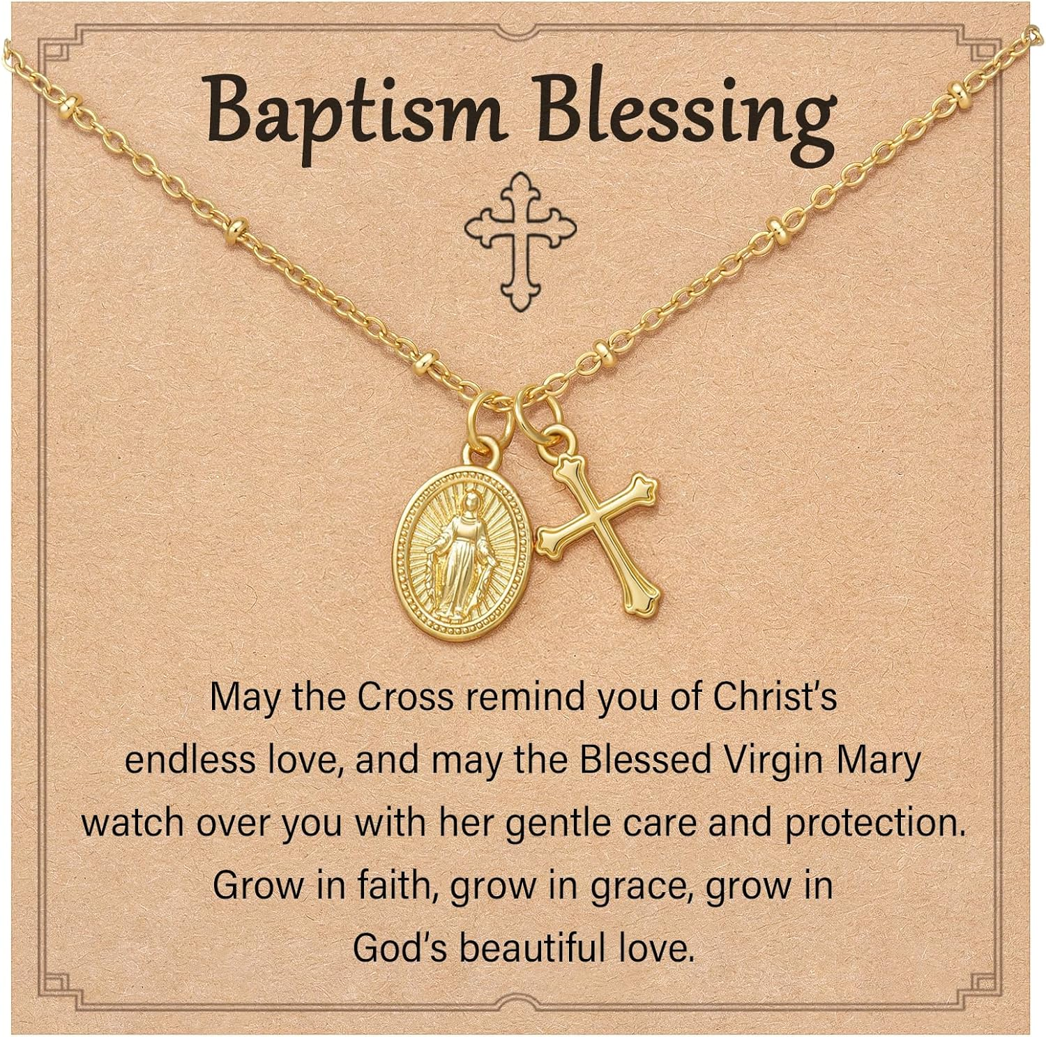 Catholic Baptism/First Communion/Confirmation Gifts for Girls, Cross Virgin Mary Pendant Necklace Faith-Inspired Jewelry for Girls Teens