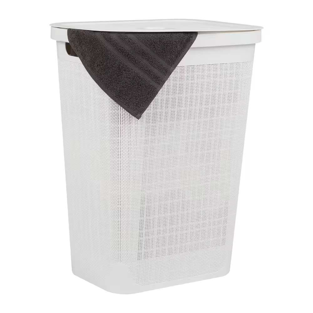 White 23.5 H X 14.25 W X 18.25 D Plastic Modern 60 L Slim Clothes Basket with Lid Rectangle Laundry Room Hamper