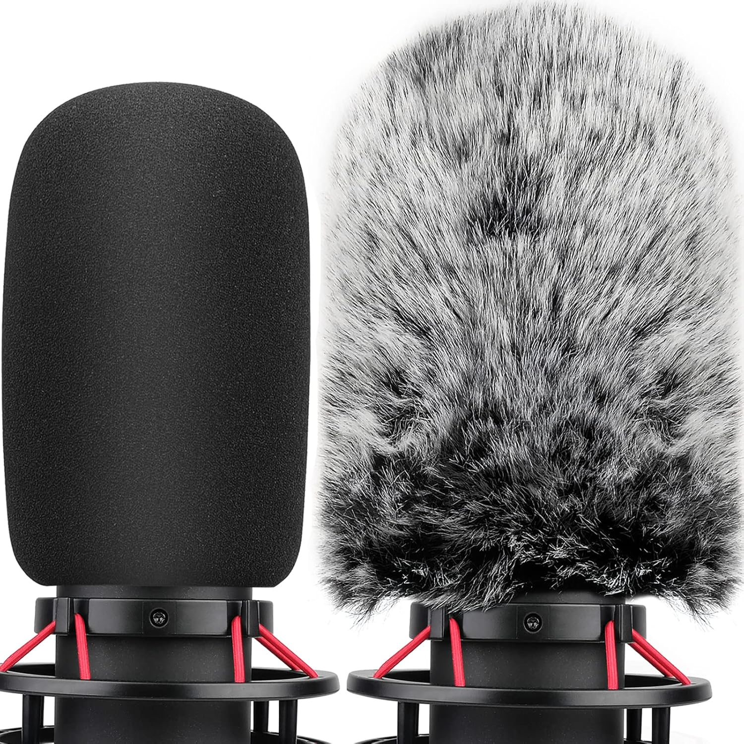 Pop Filter for Hyperx Quadcast S, Mic Foam Cover+Furry Wind Muff Compatible with Hyperx Quadcast S Microphone Pop Filter Windscreen Cover for Indoor/Outdoor Use,Combo 2Pack