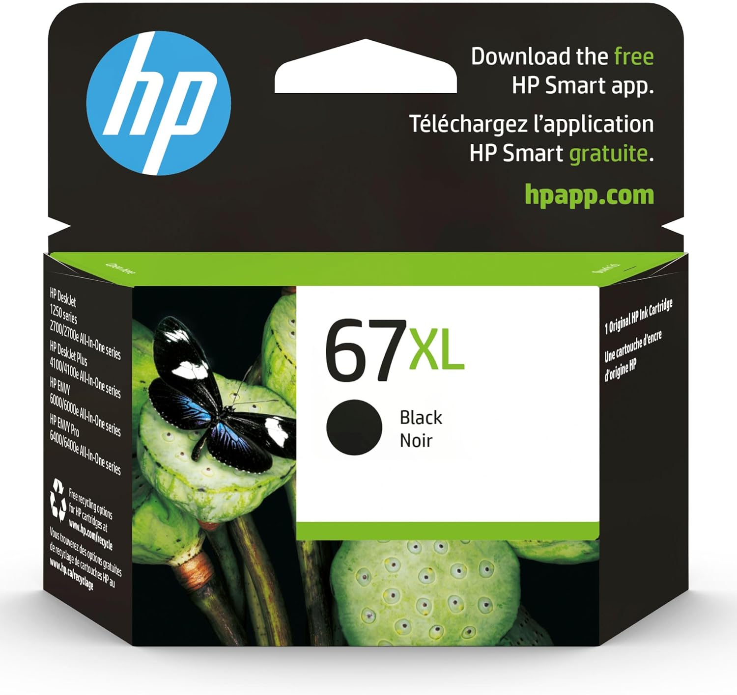 HP 67XL Black High-Yield Ink Cartridge | Works with HP Deskjet 1255, 2700, 4100 Series, HP ENVY 6000, 6400 Series | Eligible for Instant Ink | One Size | 3YM57AN
