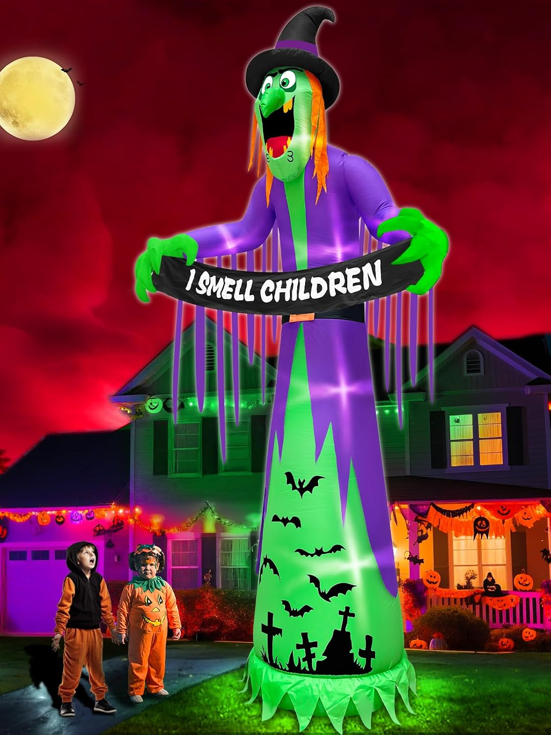 12Ft Giant Halloween Inflatables Witch Decorations For Outdoor Garden Scary Witc