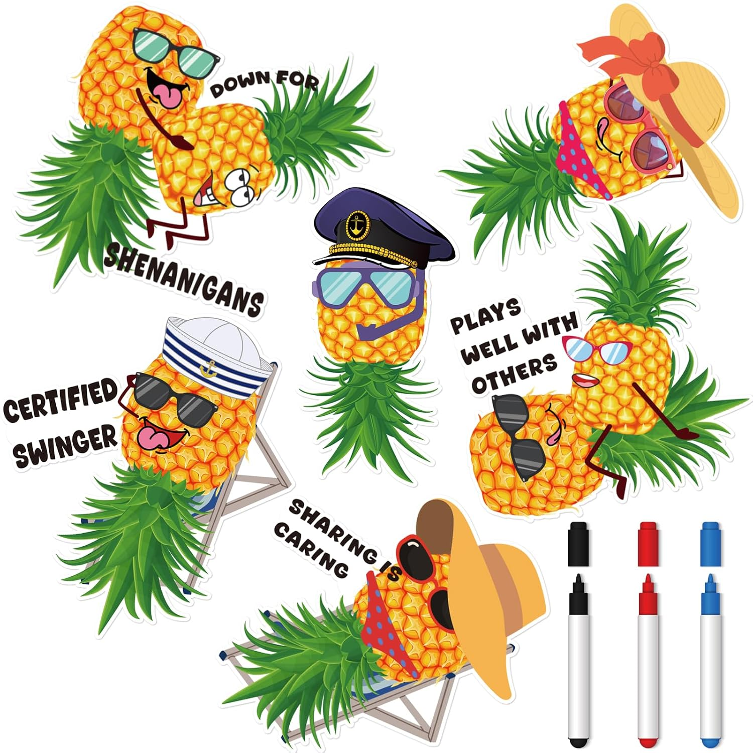 Cruise Door Decorations Magnetic - 6 Pcs Upside down Pineapple Magnets Funny Pin
