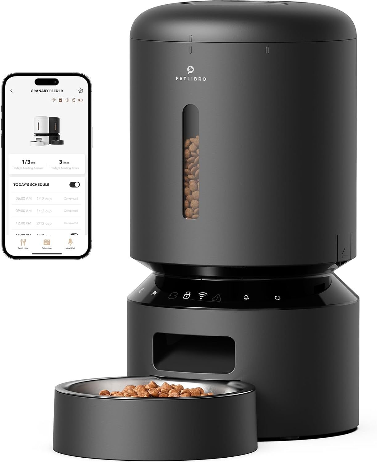 PETLIBRO Automatic Cat Feeder, 5G Wifi Automatic Dog Feeder with Freshness Preservation, 5L Timed Cat Feeder with Low Food Sensor, up to 10 Meals per Day, Granary Pet Feeder for Cats, Black