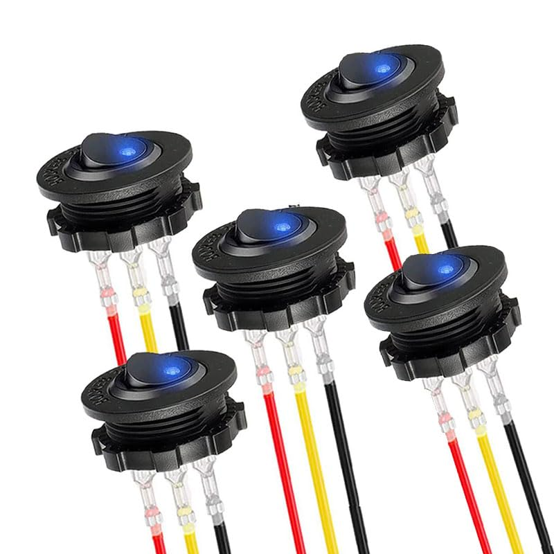 5Pcs round Toggle LED Switch, 12-24V 20A Car Truck RV On/Off Control with 9 Connection Cables