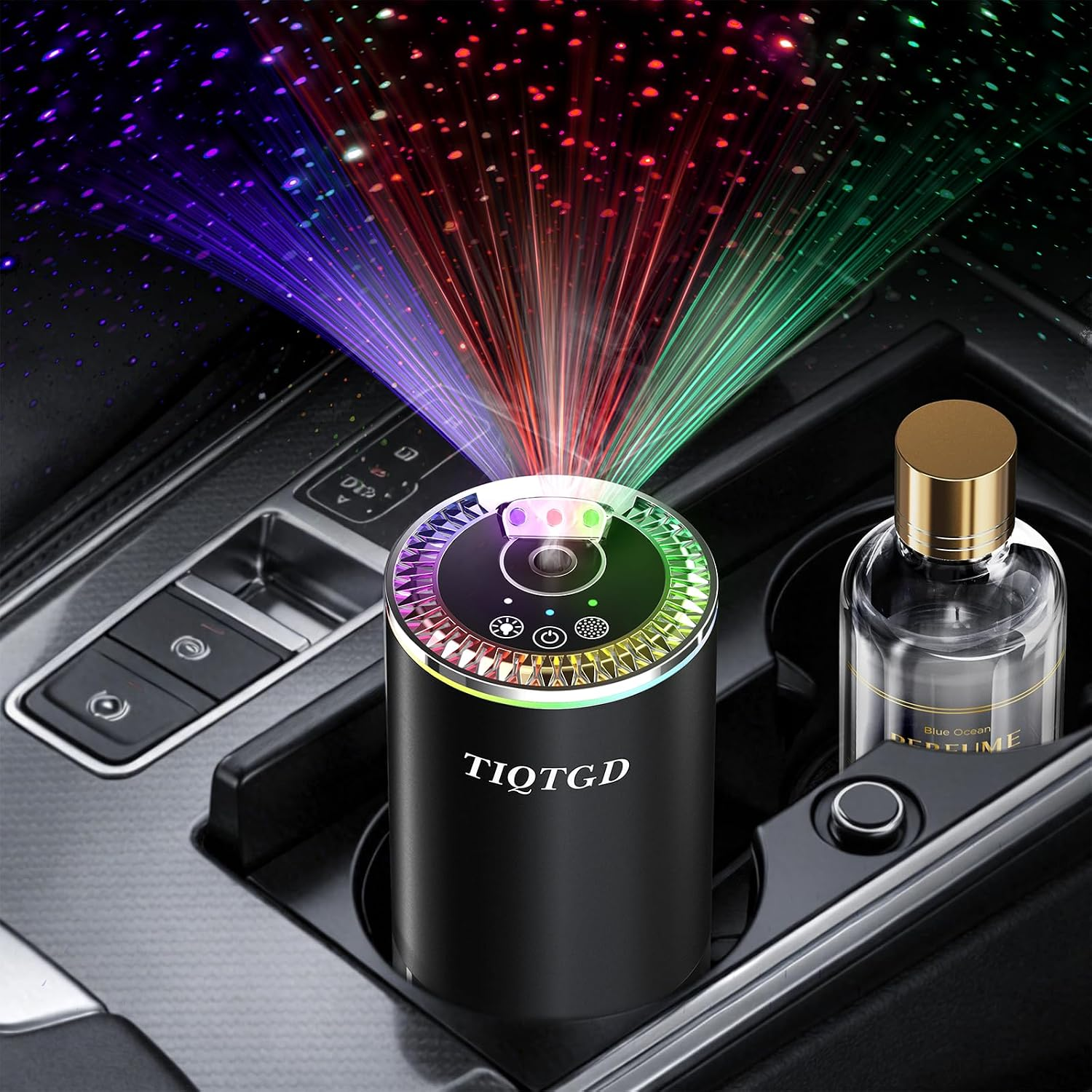 Smart Car Air Freshener, Car Air Freshener Diffuser with Three Color Starry Sky Projection, Auto On/Off Aroma Diffuser, 3 Adjustable Mist Modes Rechargeable Aromatizante Para Carro, Cologne