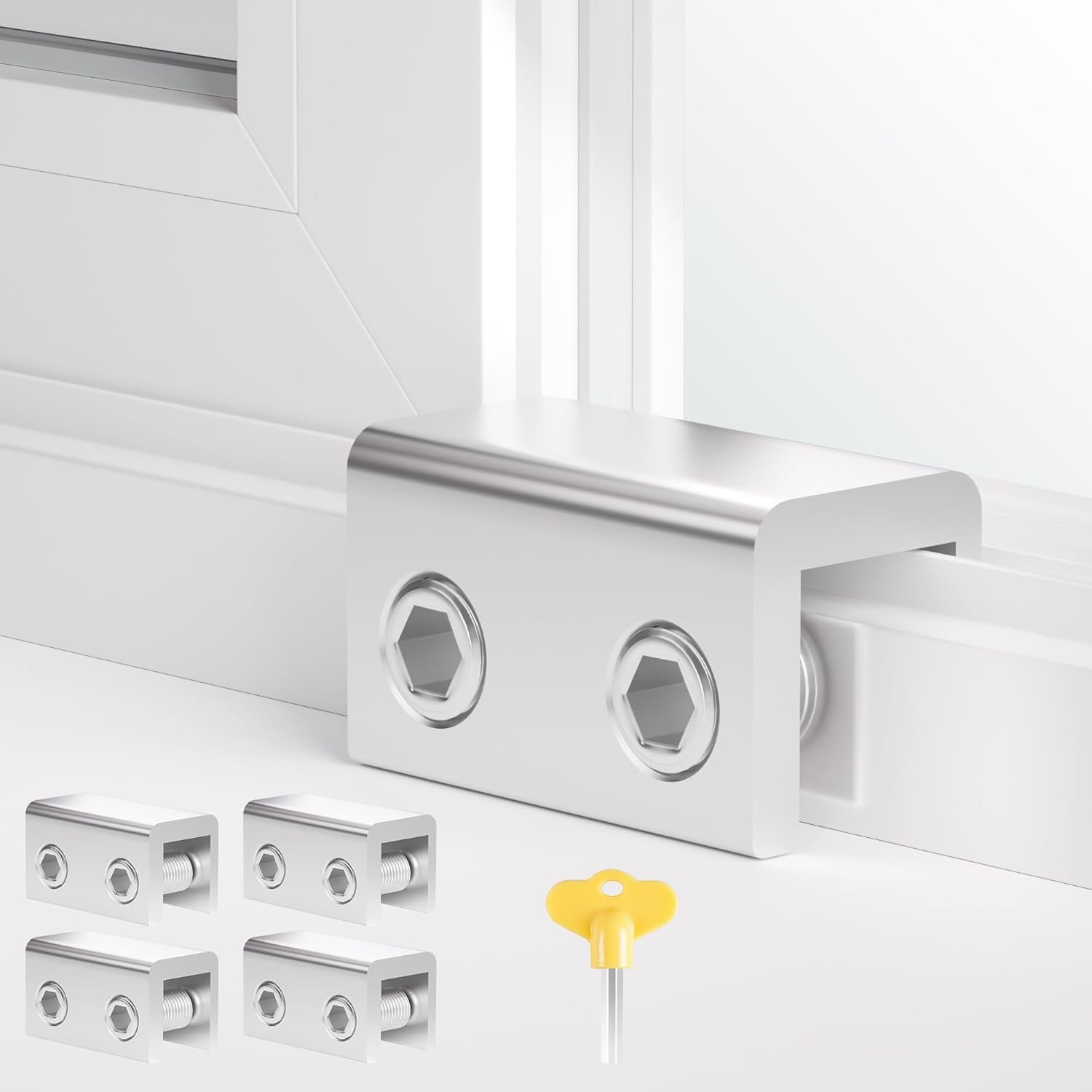 Window Locks, 4 Sets Premium Sliding Window Locks Security Up and Down Window, Vinyl Double window locks for Childproof Home Safety, Adjustable Vertical Horizontal Sliding Door Windows Lock Stopper