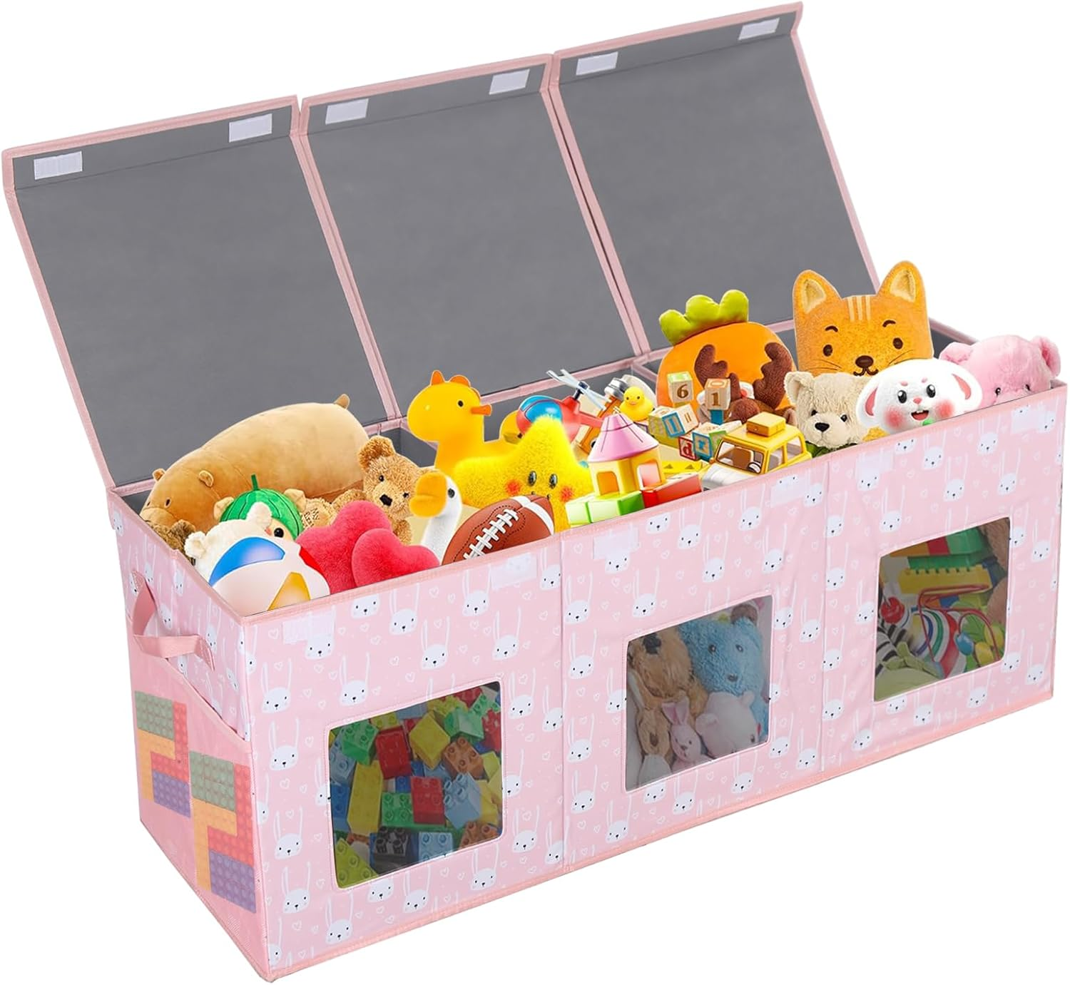 Large Stackable Storage Bins with Lids, Collapsible Sturdy Storage Organizer Boxes Bins Baskets, Foldable Closet Organizer Baskets for Home (Pink, L)