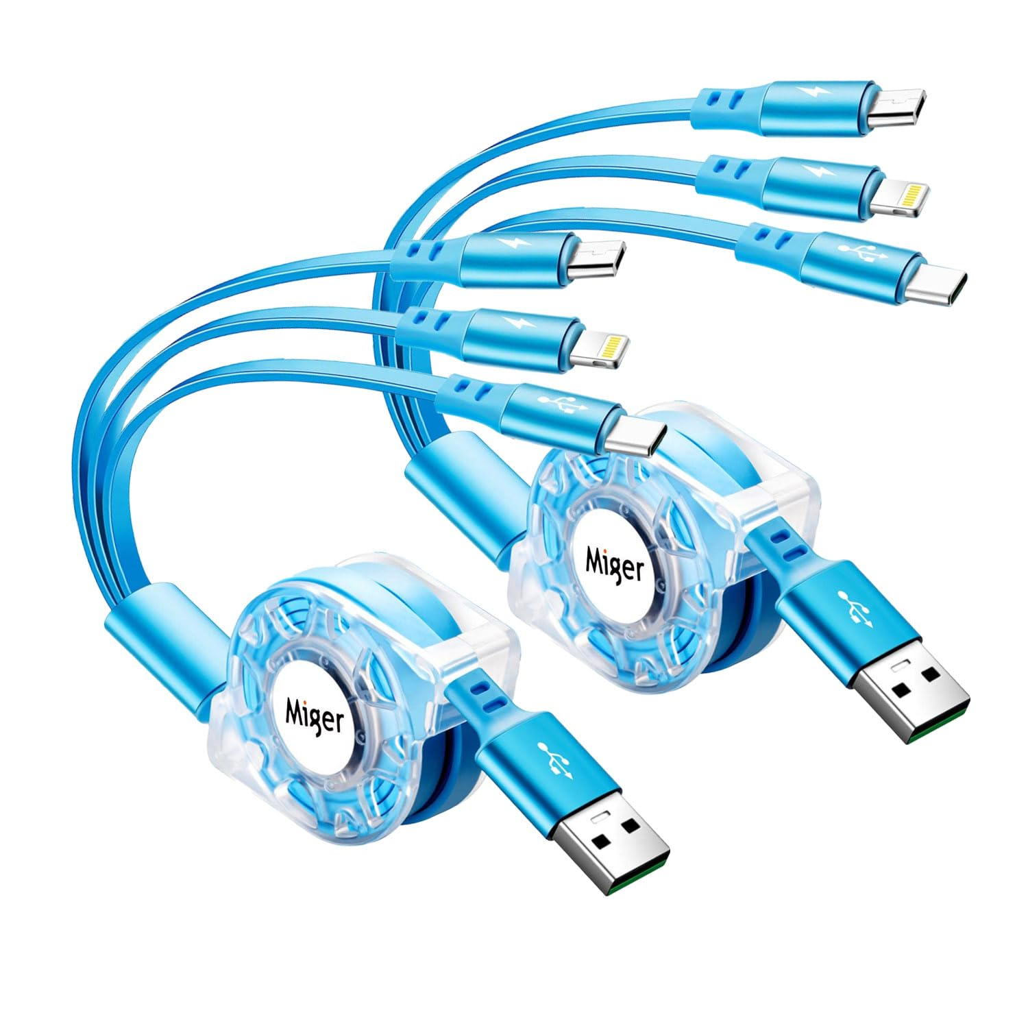 USB C Multi Fast Charging Cable 4A [2Pack/4Ft] Retractable Multi Charger USB a to Type C/Lightning/Micro USB Ports 3 in 1 USB Cable for Samsung Galaxy,Iphone,Huawei,Lg,Google,Tablets,Htc,Sony,Xiaomi