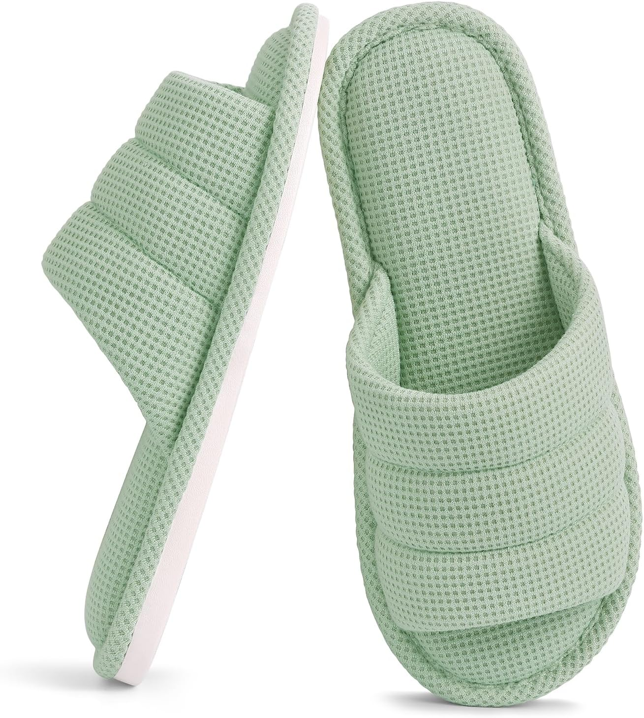 Summer House Slippers for Women Men Breathable Waffle Indoor Slippers Slip-On Open Toe Home Shoes