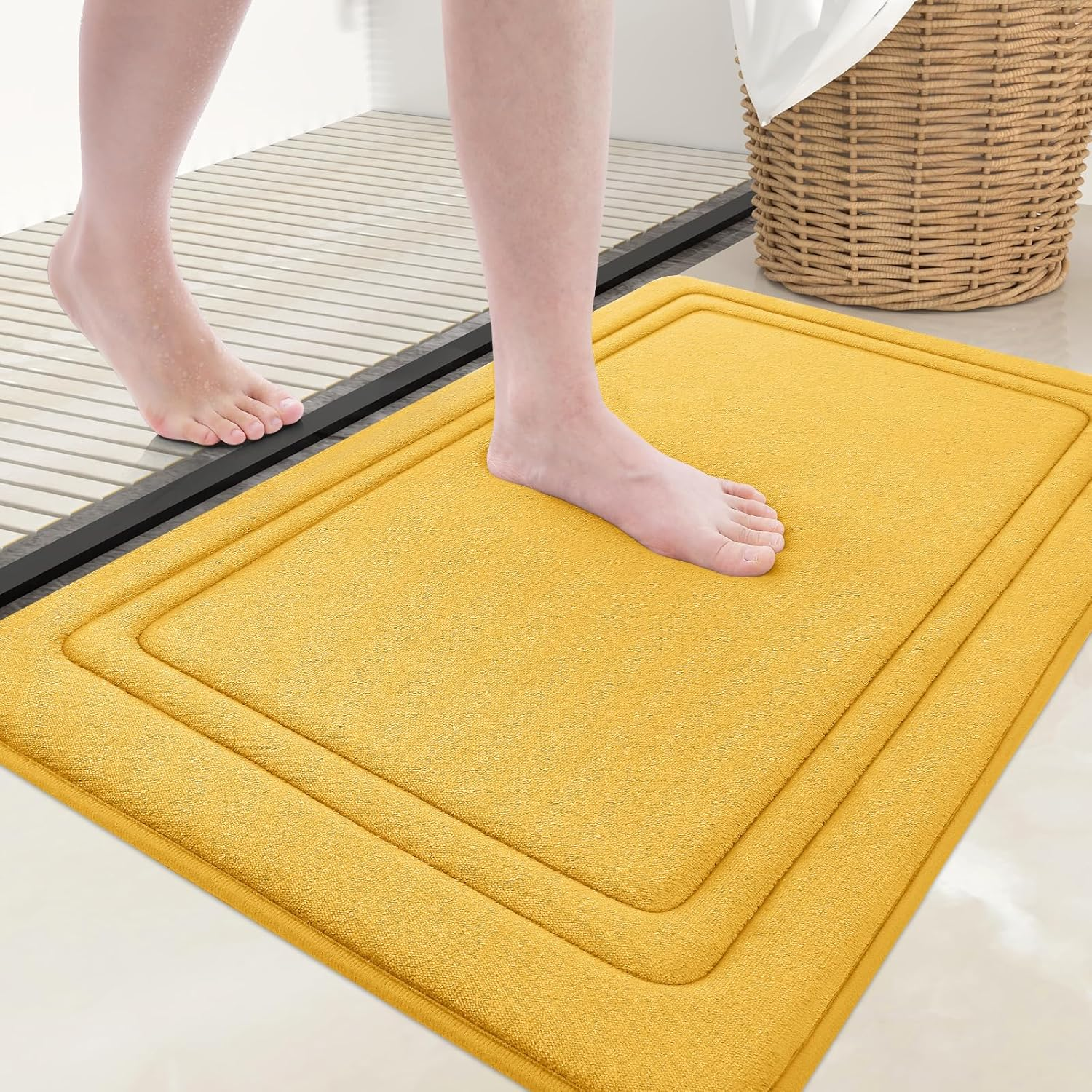 Memory Foam Bath Mat Rug 30X20, Ultra Soft, Non-Slip and Absorbent Bathroom Rugs, Machine Wash Dry, Comfortable Bath Carpet for Bathroom Floor, Tub and Shower, Yellow