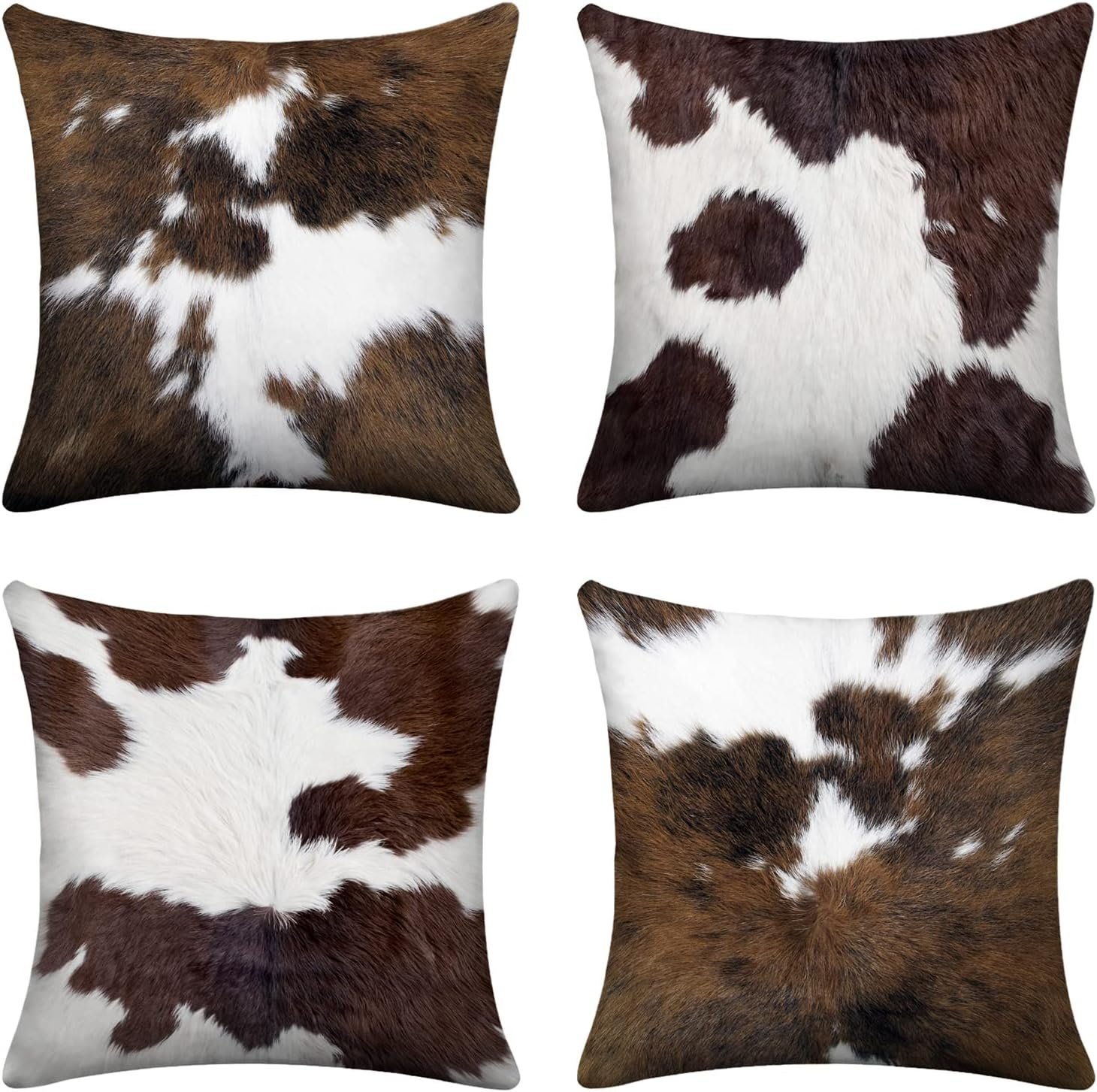 Cow Print Decorative Throw Pillow Covers Cowhide Accent Printing Couch Pillows for Living Room 18X18 Set of 4 Decorative Pillows for Couch Bed Living Room Sofa Outdoor Car Pillow Covers