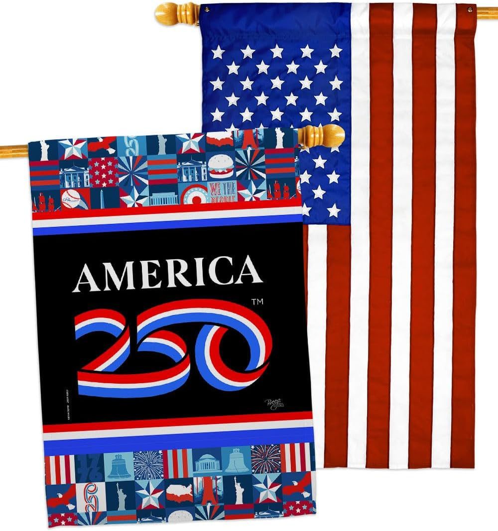 America 250 Flag Birthday Embroidered American Flags for outside House Applique Tapestry Pack Official Licensed Merchandise Wall Decor Canvas Print Textile Woven Banner USA 250Th Anniversary