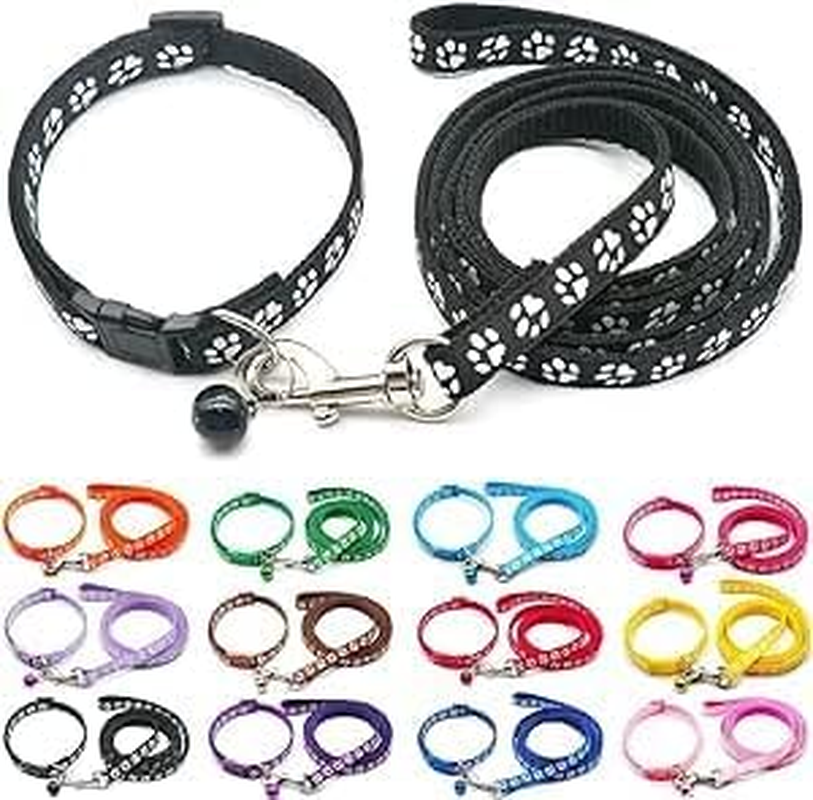 Small Dog Puppy Pet Cat Kitten Collar and Lead Set Pawprint Design Nylon Adju... - Picture 5 of 13