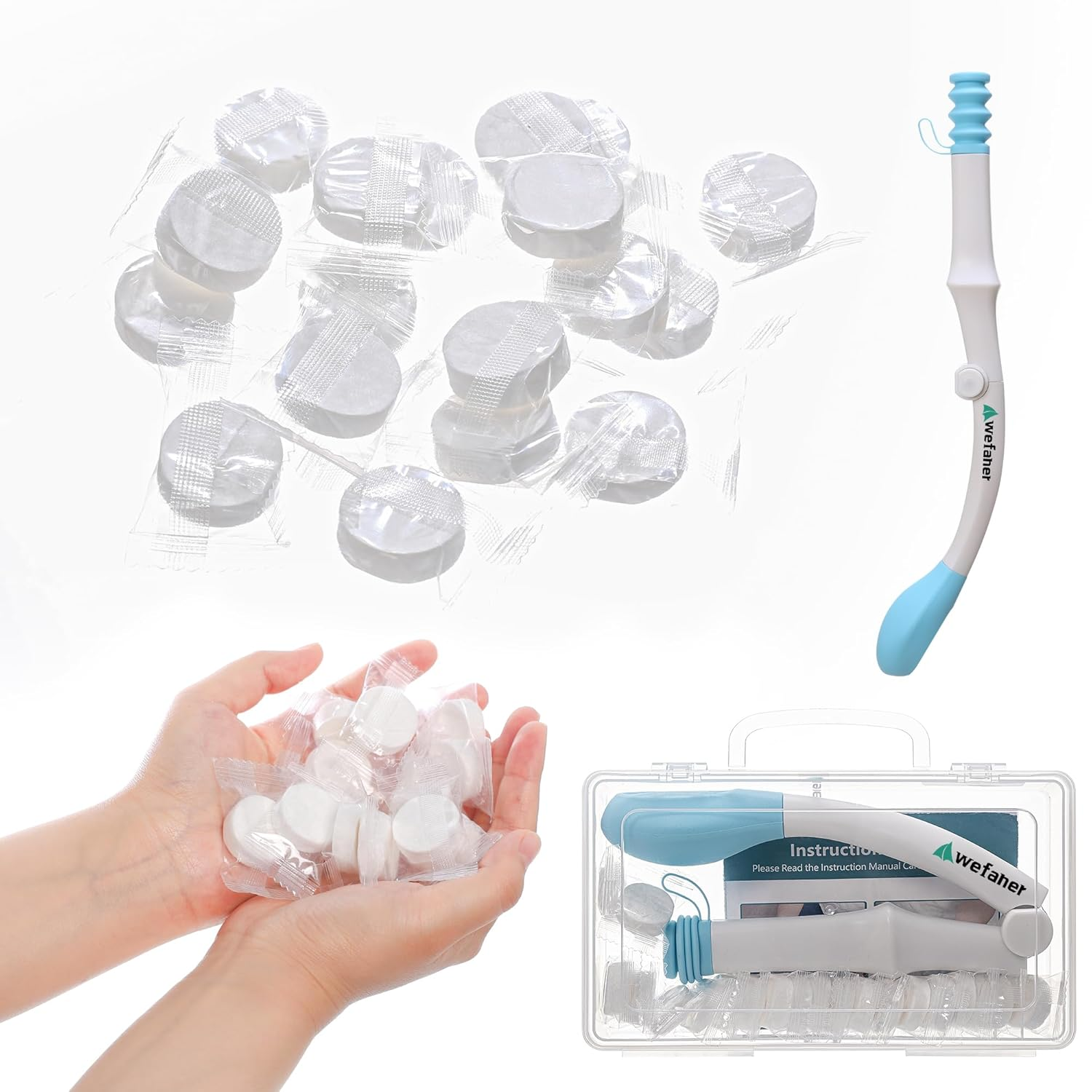 Wefaner Folding Wiping Toilet Aid Tool and 20PCS Compressed Washcloth Towels,Combination Set,Self Help Wipe Butt for Fat People，Limited Mobility,Elderly, Pregnancy.