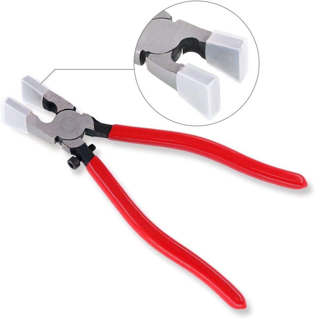 Heavy Duty Key Fob Pliers Tool, Metal Glass Running Pliers with Curved Jaws, Studio Running Pliers Attach Rubber Tips Perfect for Key Fob Hardware Install and Stained Glass Work