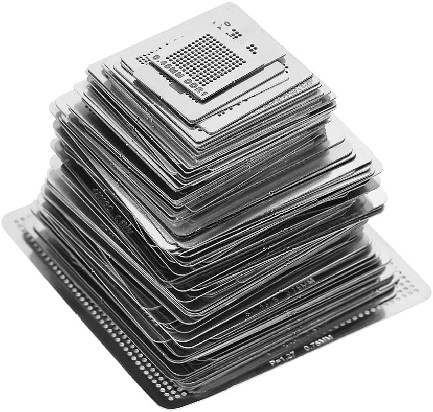 BGA Reballing Stencils, 130Pcs BGA Universal Reballing Rework Net Stencils Steel Template Mesh Directly Heat Set Kit