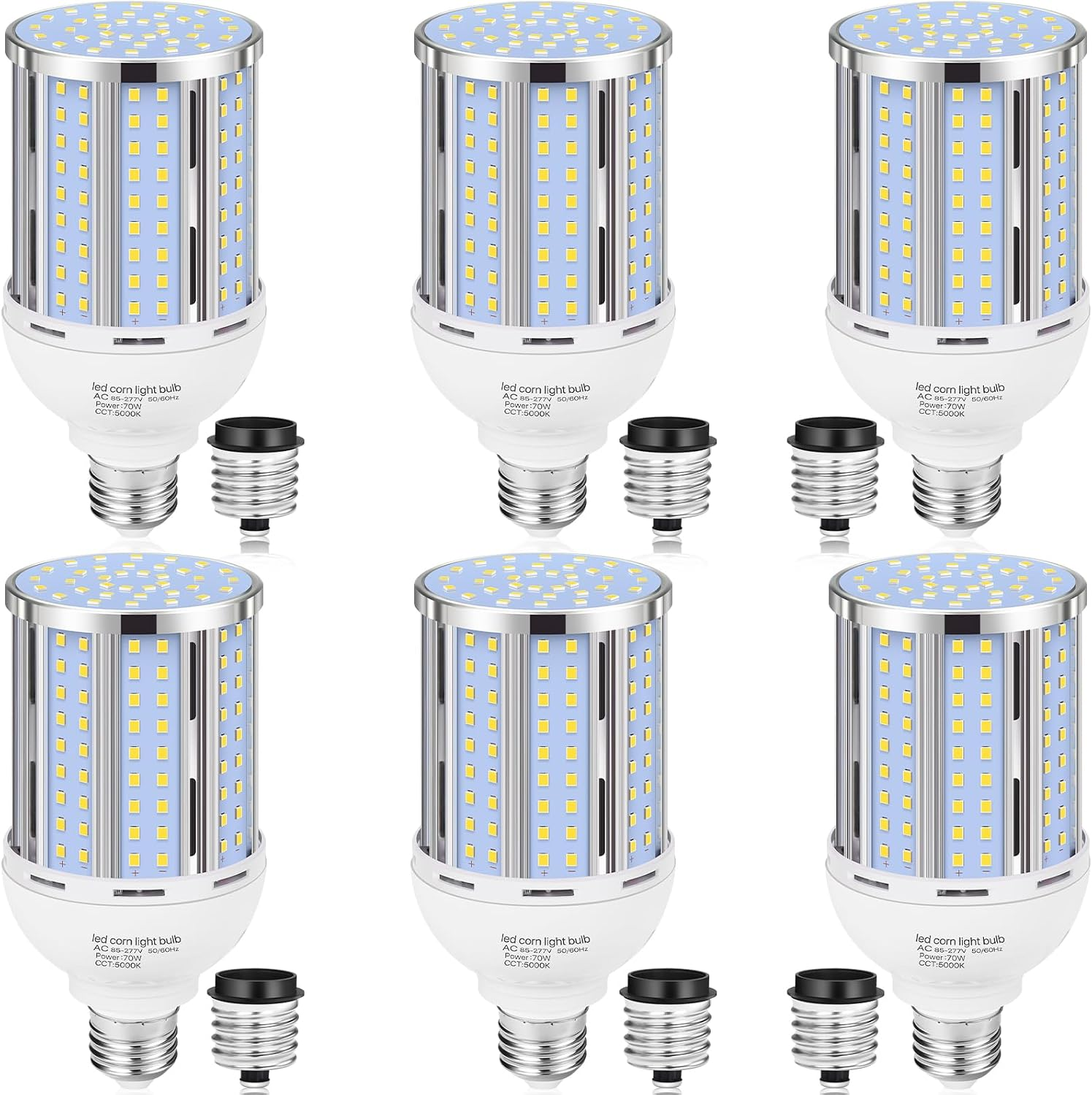 70W LED Corn Light Bulb(6 Pack),(700 Watt Equivalent) Fanless E26/E39 Medium/Large Mogul Base LED Cob Lamp 5000K Daylight 8,800LM for Outdoor Indoor Garage Warehouse Factory Workshop Street Backyard