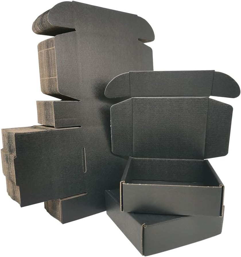7X6X2 Inch Small Shipping Box Mailers, Black Corrugated Cardboard Packaging Storage Boxes 25 Pack