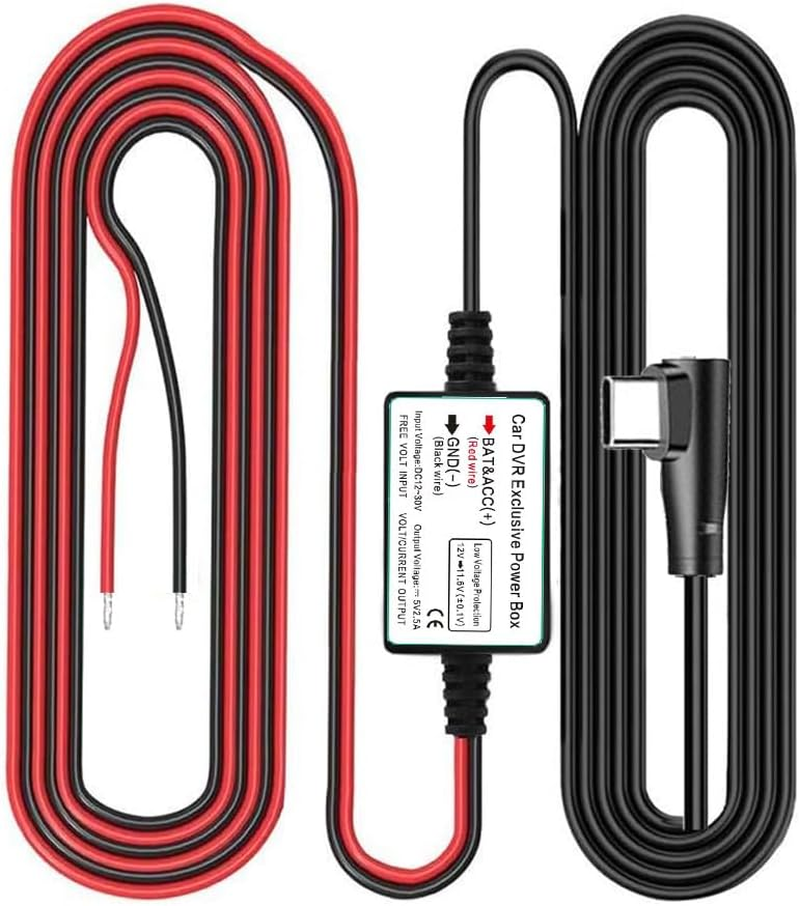 Gebildet Dash Cam Hardwire Kit, Type C USB Port, DC 12V-24V to 5V/2.5A Max Car Charger Cable Kit with Fuse, Low Voltage Protection for Dash Cam Cameras
