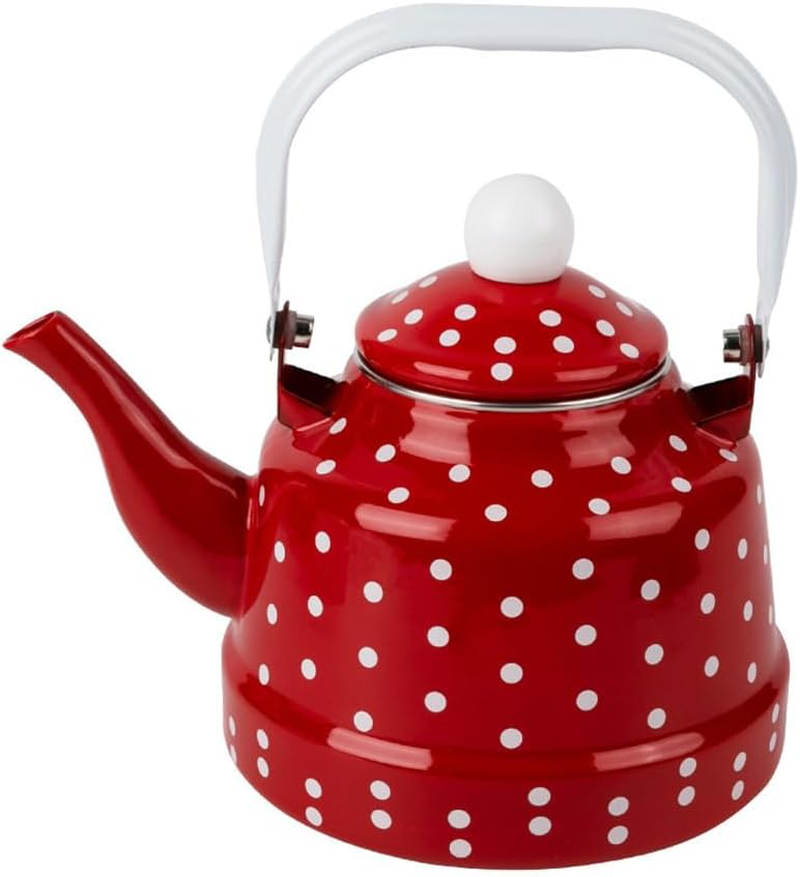 Enamel Tea Kettle - Stovetop Teapot with Handle, 1.1 Quart Fast Heating Hot Water Pot for Gas, Induction, Electric, Farmhouse Kitchen Decoration (No Whistling)
