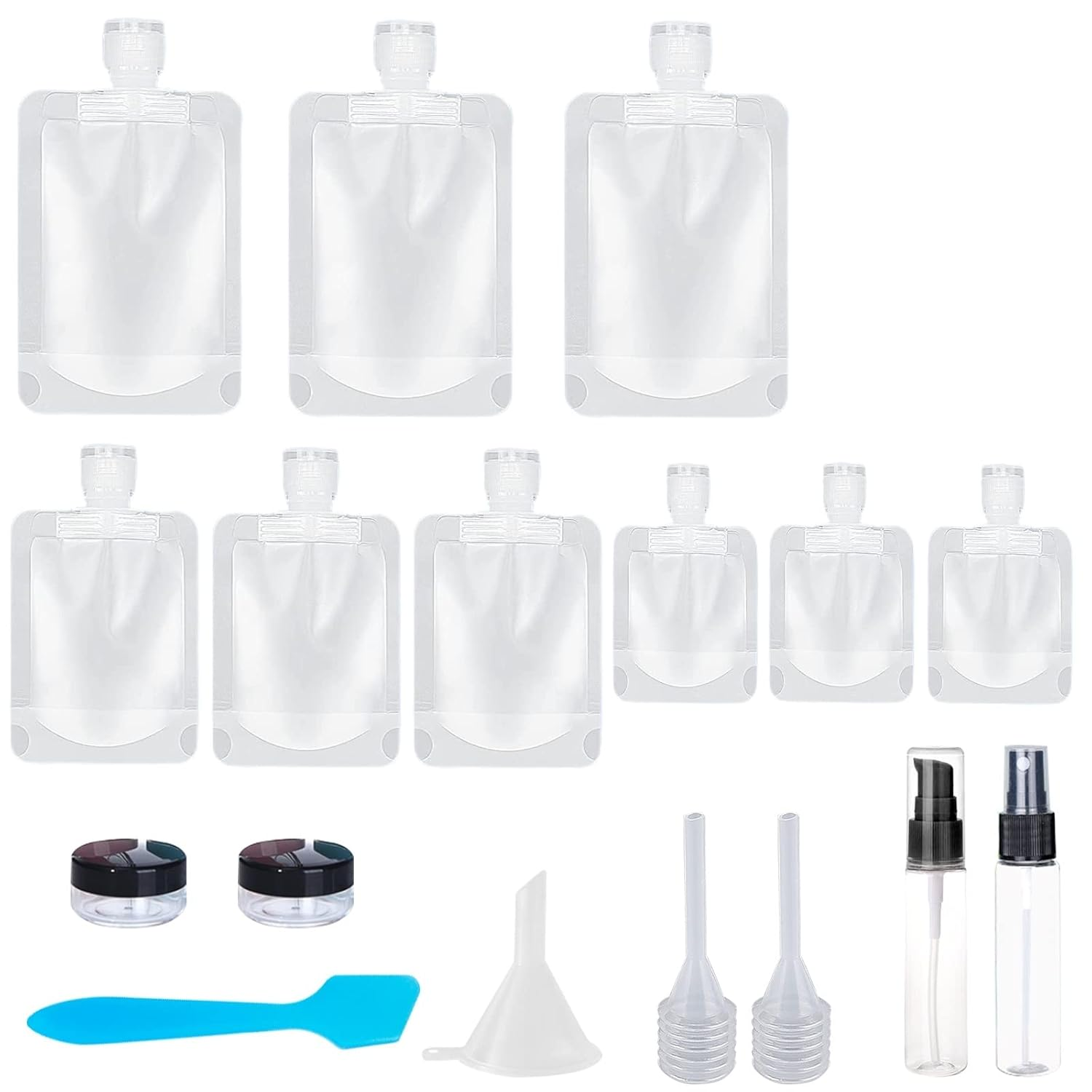 17 Pack Travel Pouches for Toiletries,Tsa Approved,Travel Size Portable Containers,Stand up Pouch,Refillable Travel Accessories for Shampoo Conditioner Lotion Soap Liquids (A-17Pcs)