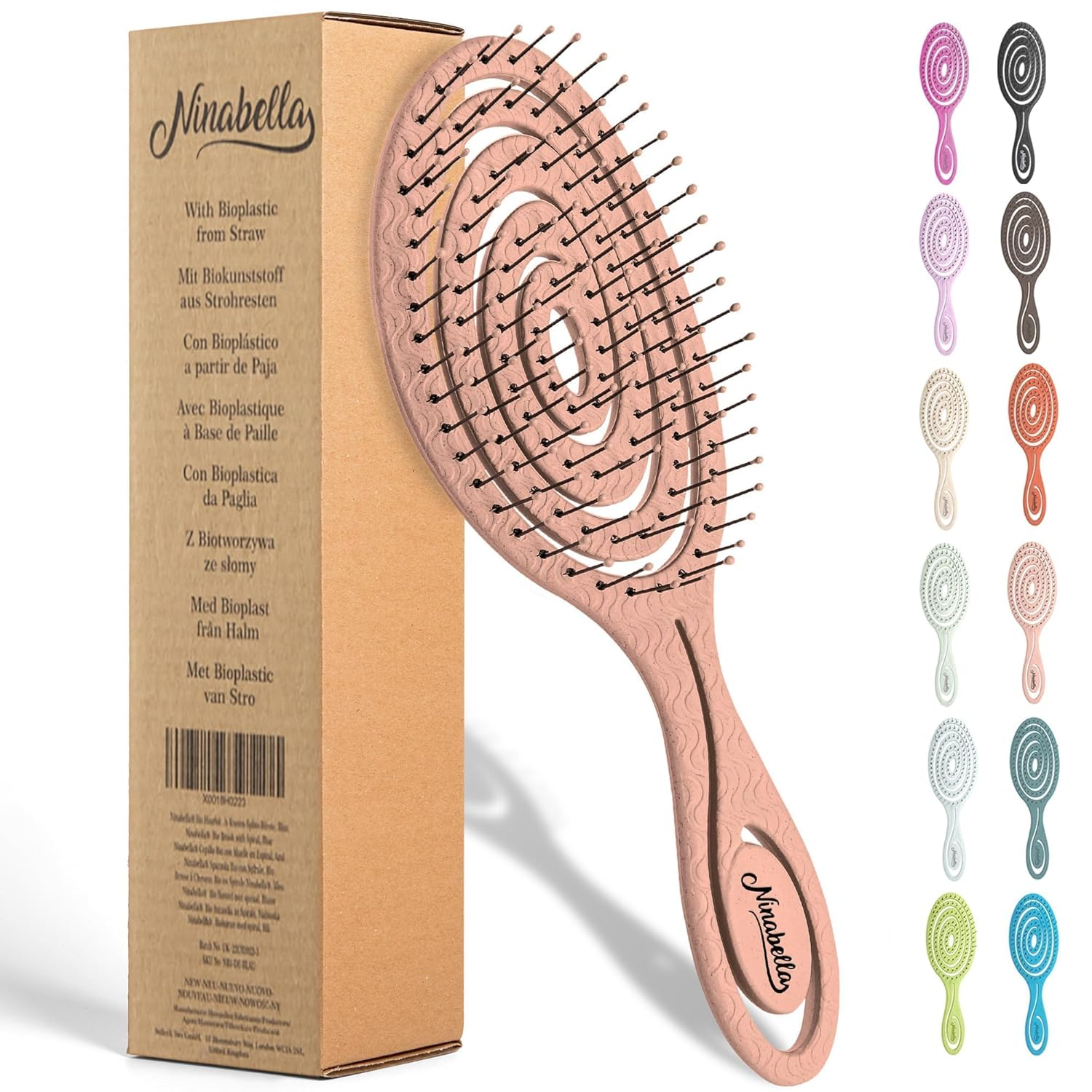 Detangling Hair Brush for Women & Men - Does Not Pull - Straightening Brushes for Straight & Curly Hair - Unique Spiral Hairbrush - Rose Gold