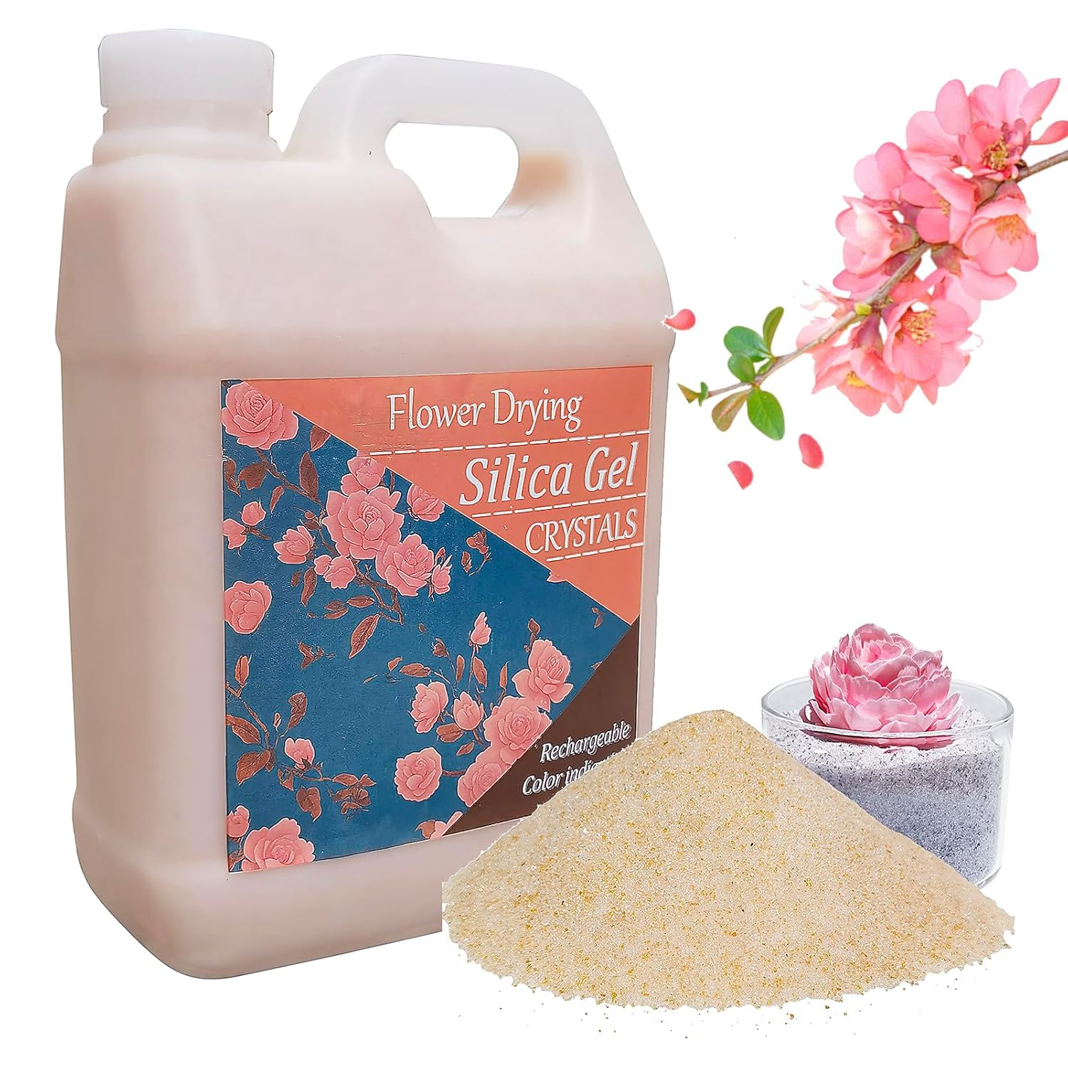 3.5 Pounds Color Indicating Premium Silica Gel Flower Drying Crystals Desiccant - 3.5 LBS Flower Drying Silica Gel for Wedding Bouquet Preservation, Bead Size < 1Mm