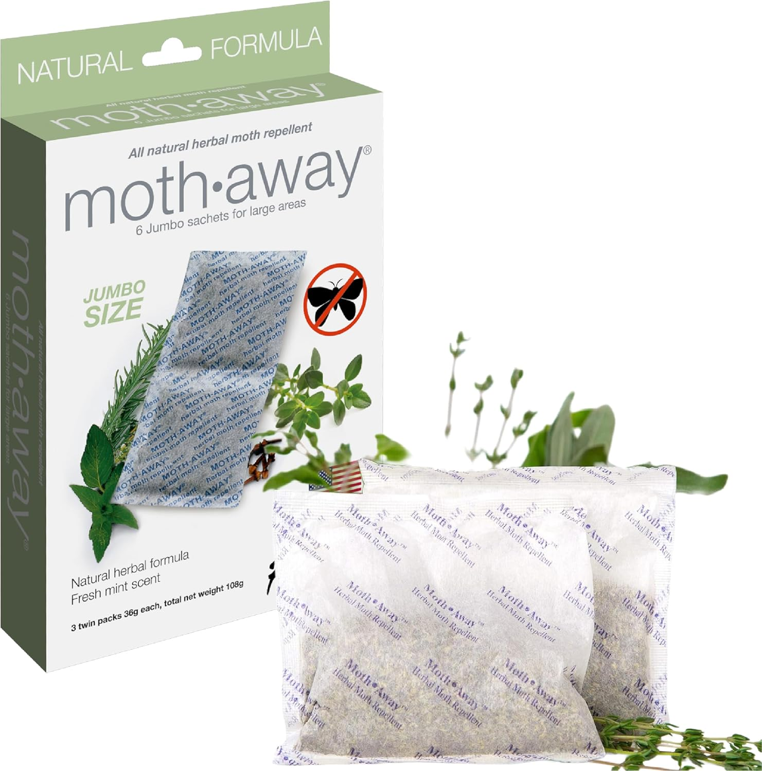 Homewares Moth Away Herbal Non Toxic Natural Repellent, 6-Jumbo Sachets
